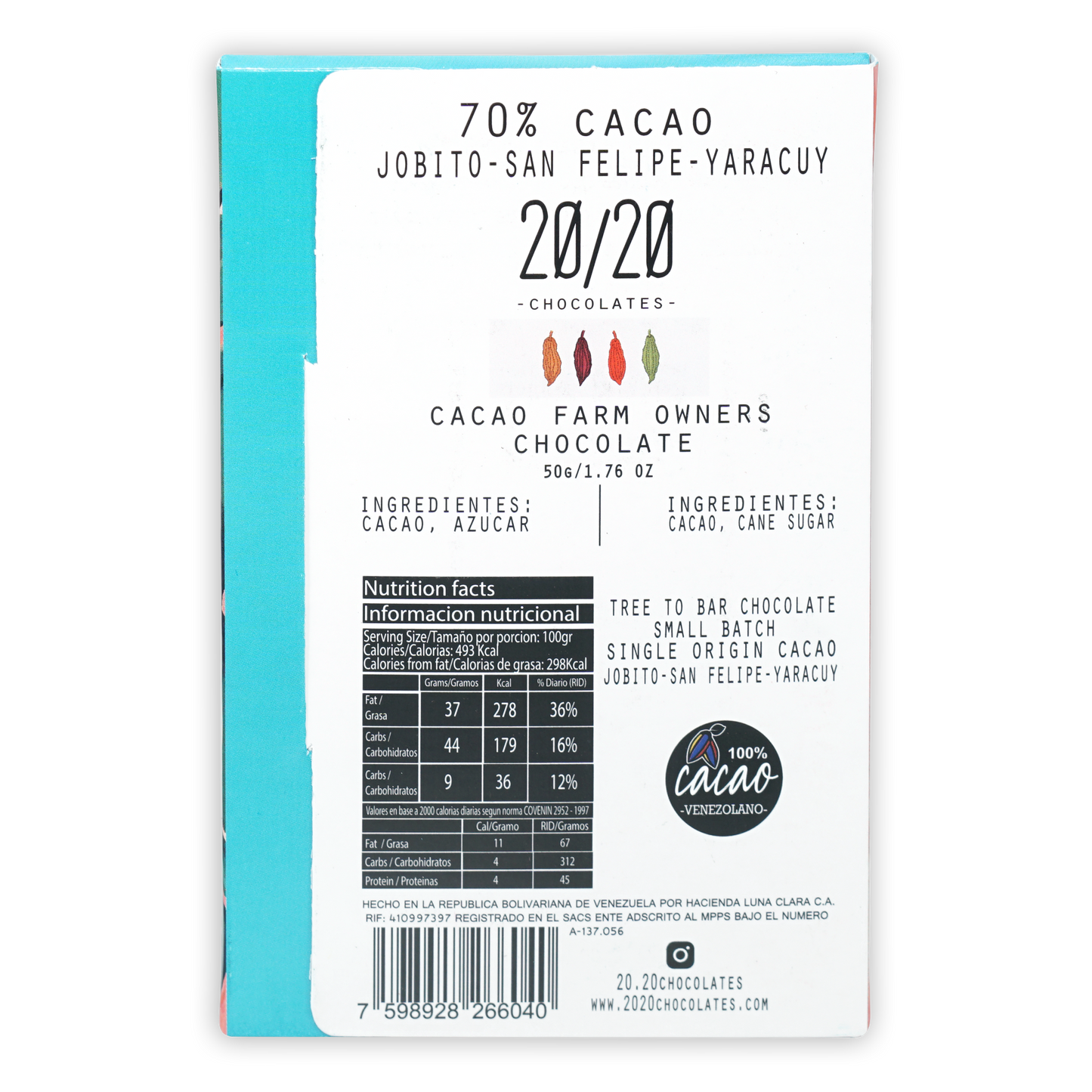 20/20 Dark Chocolate Jobito 70% cacao from Venezuela wrapper