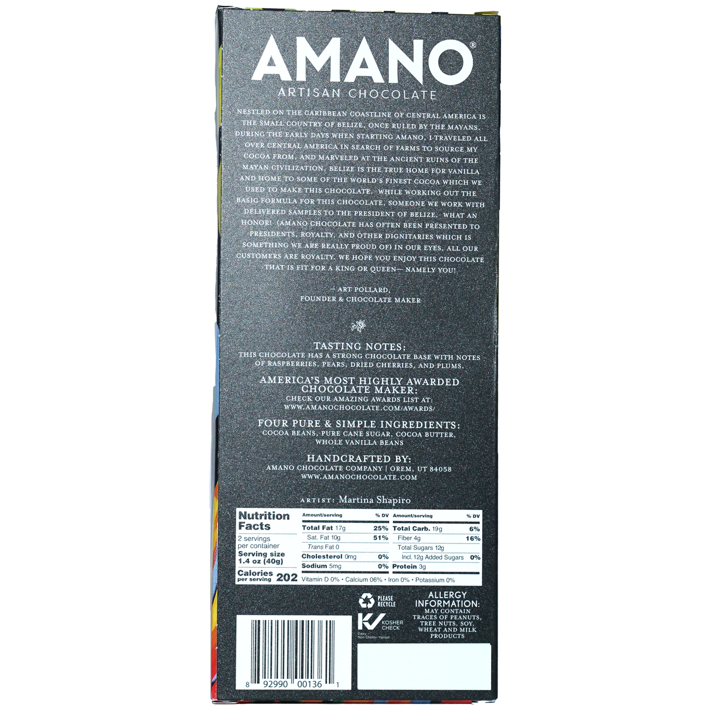 Amano Dark El Cayo Belize 70% artisan chocolate bar in matte wrapper