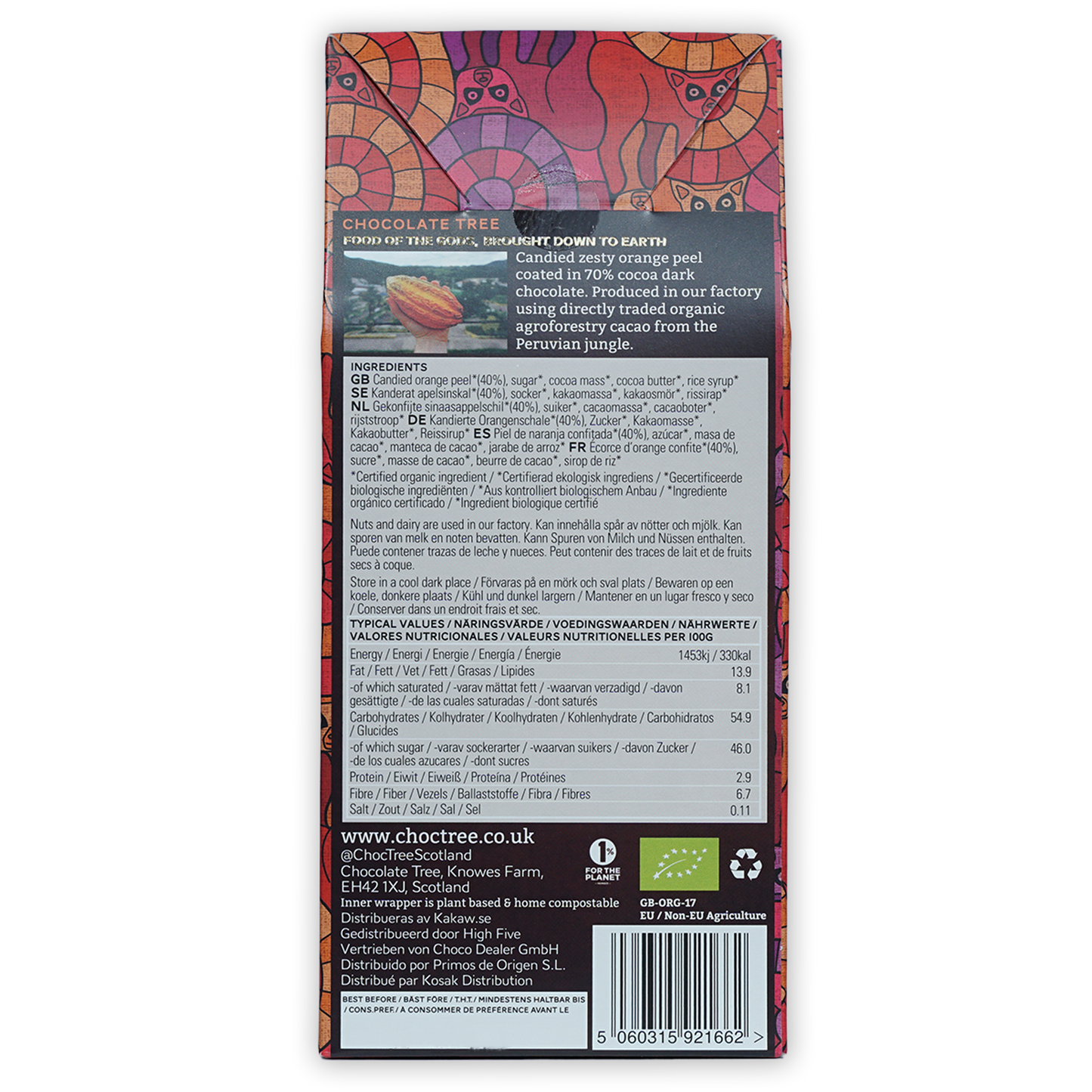 Chocolate Tree 70% dark chocolate covered orange peels wrapper