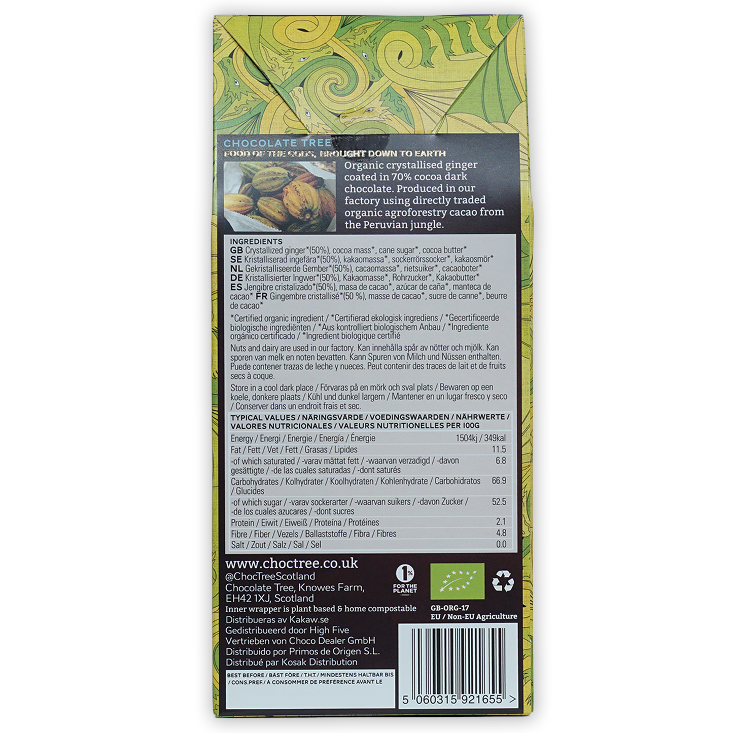 Chocolate Tree 70% dark chocolate ginger bar jungle wrapper