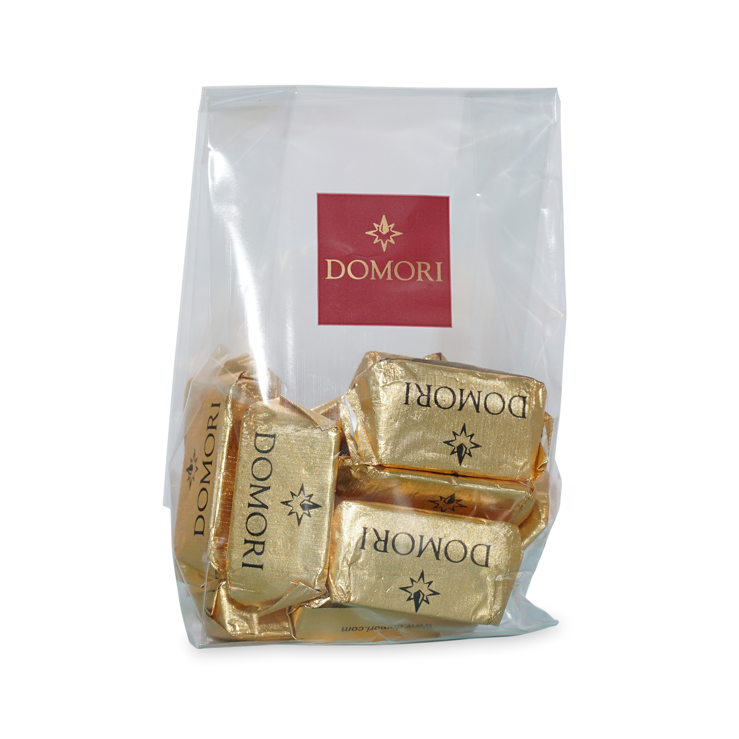 Domori Classic Giandujotti Bag with gold-wrapped chocolates