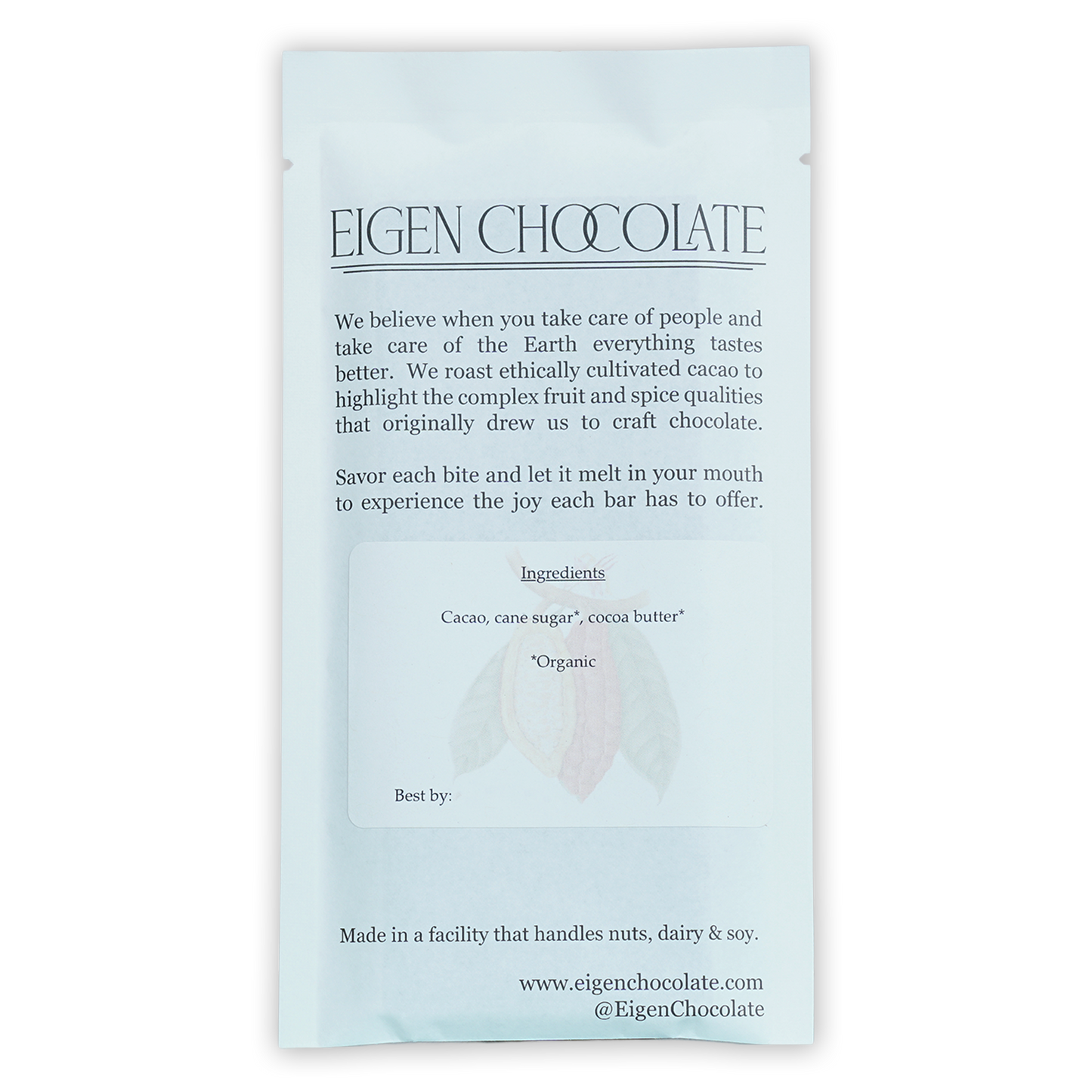 Eigen Dark Chocolate Tanzania 70% minimalist white foil bar with black typography