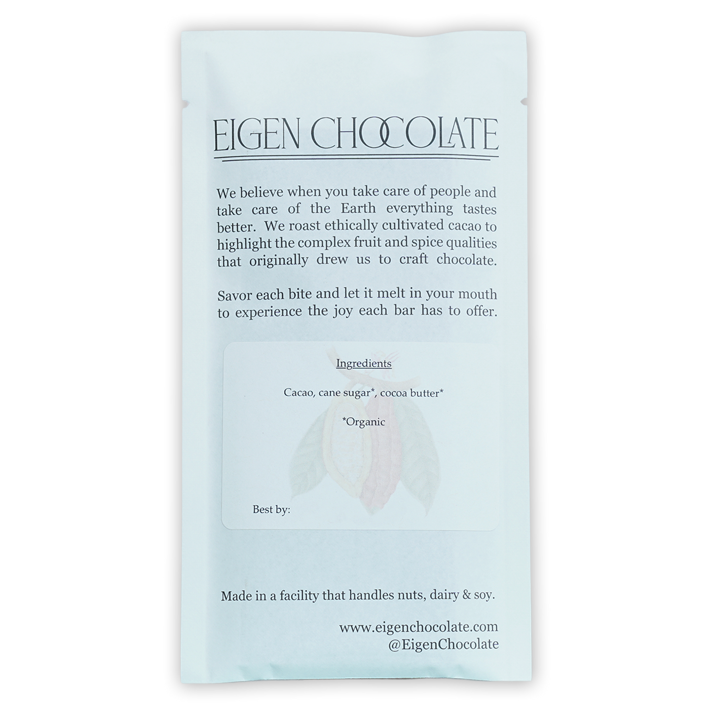 Eigen Dark Chocolate Colombia 70% minimalist white packaging