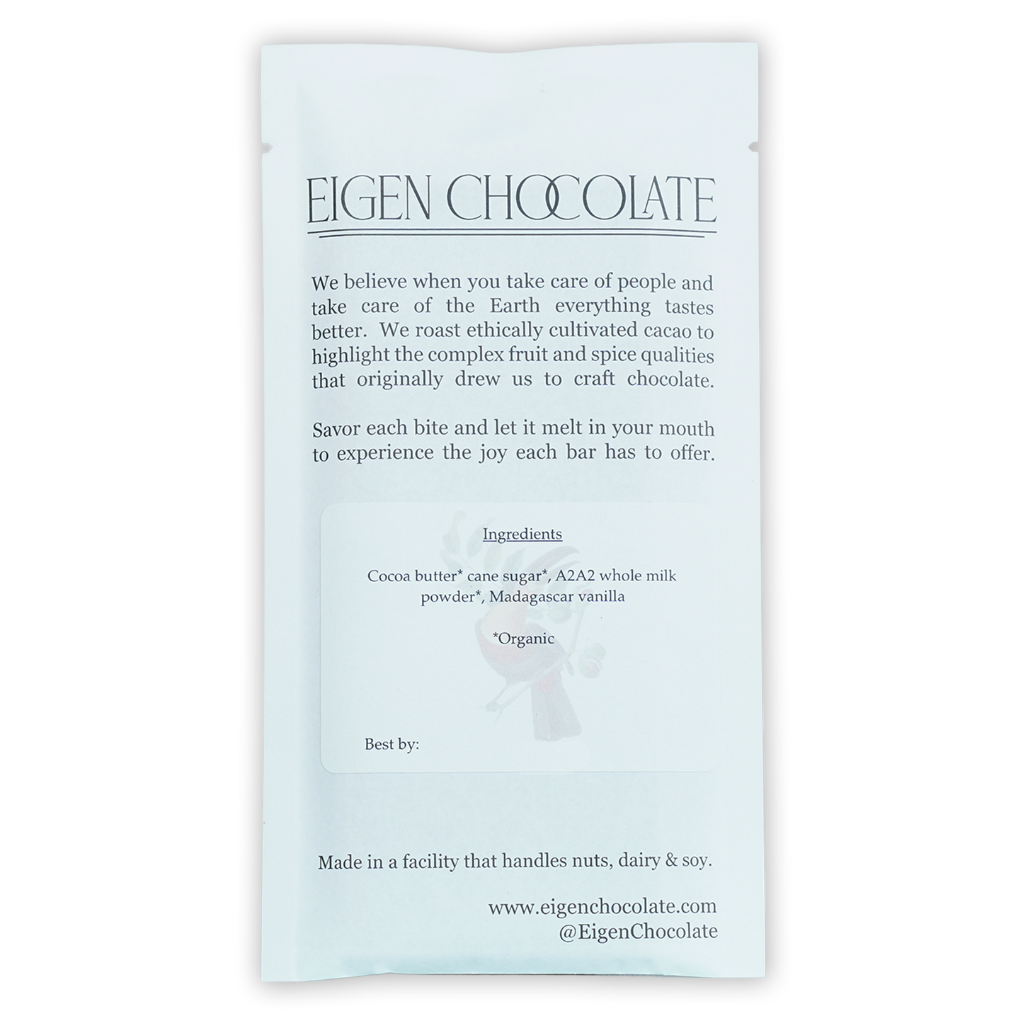 Eigen White Chocolate Dulce De Leche 38% bar in sleek white foil wrapper