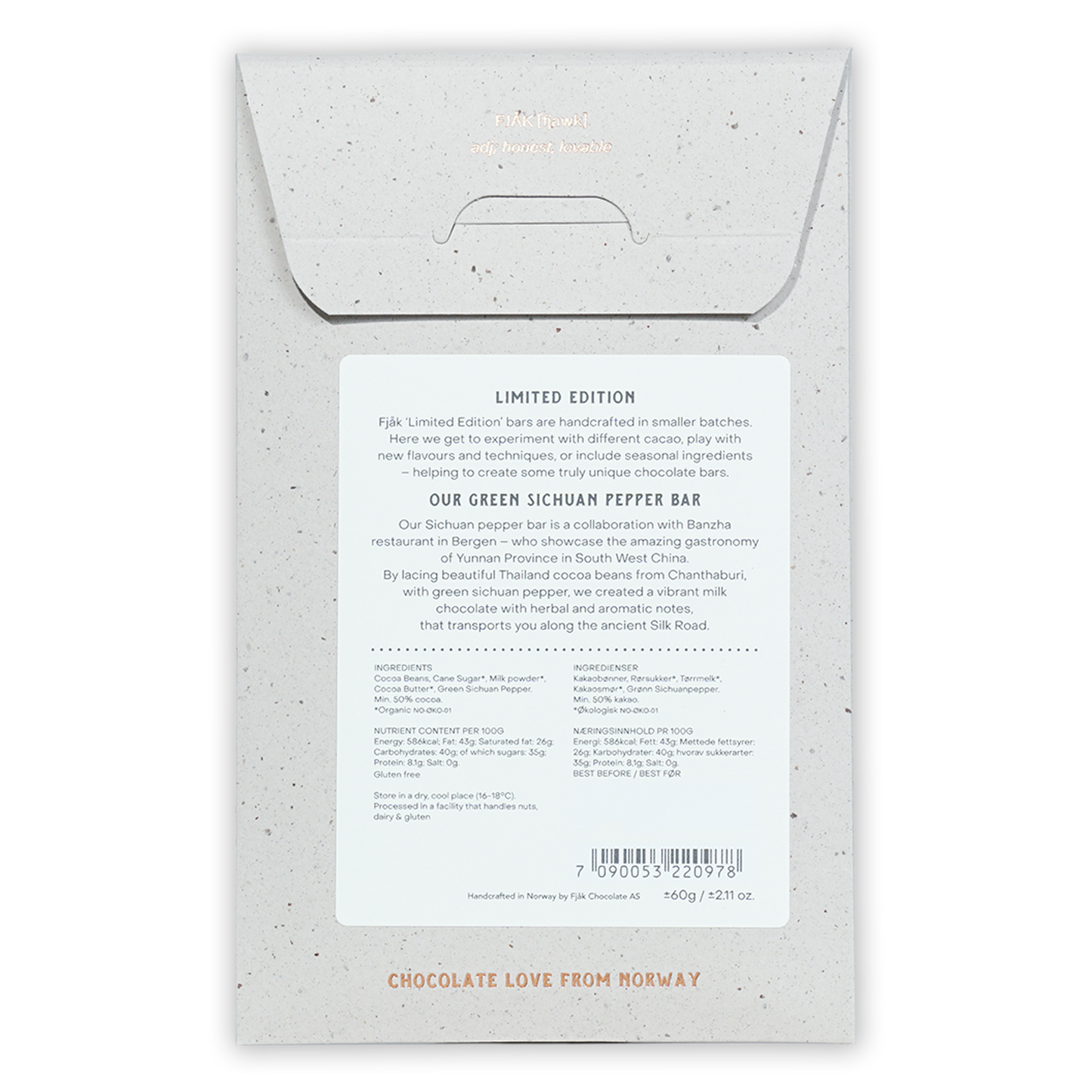 Fjak Sichuan Pepper Milk Chocolate 50% limited edition wrapper
