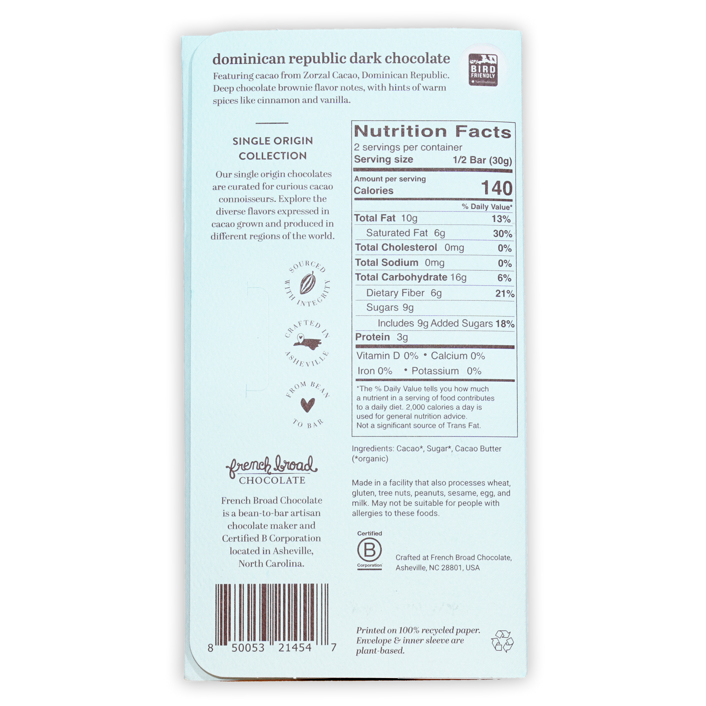 French Broad Dark Chocolate Dominican Republic 70% bar wrapper
