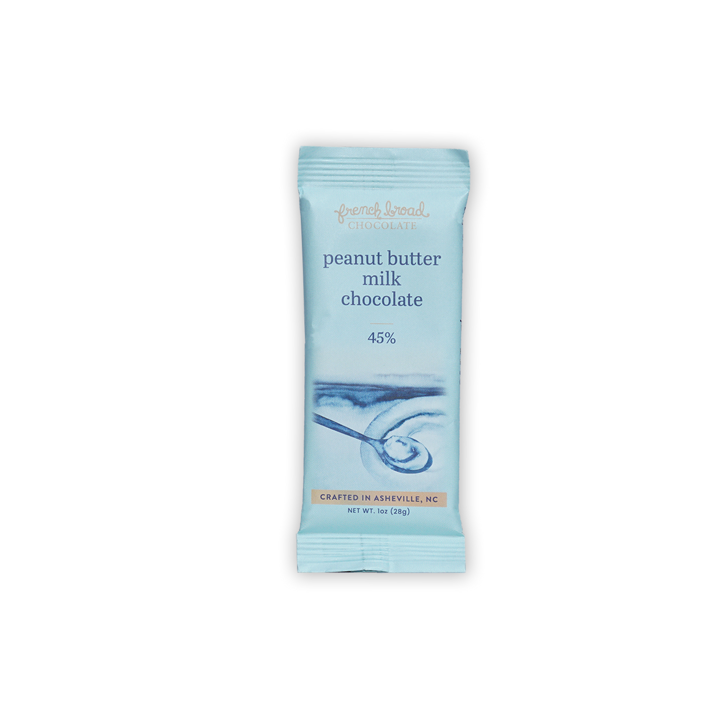French Broad Mini Bars Peanut Butter Milk 45% light blue sealed wrapper
