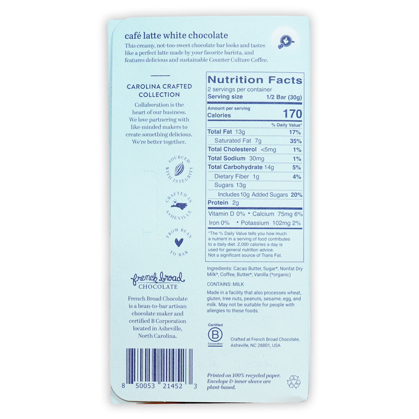 French Broad White Chocolate Cafe Latte light blue package