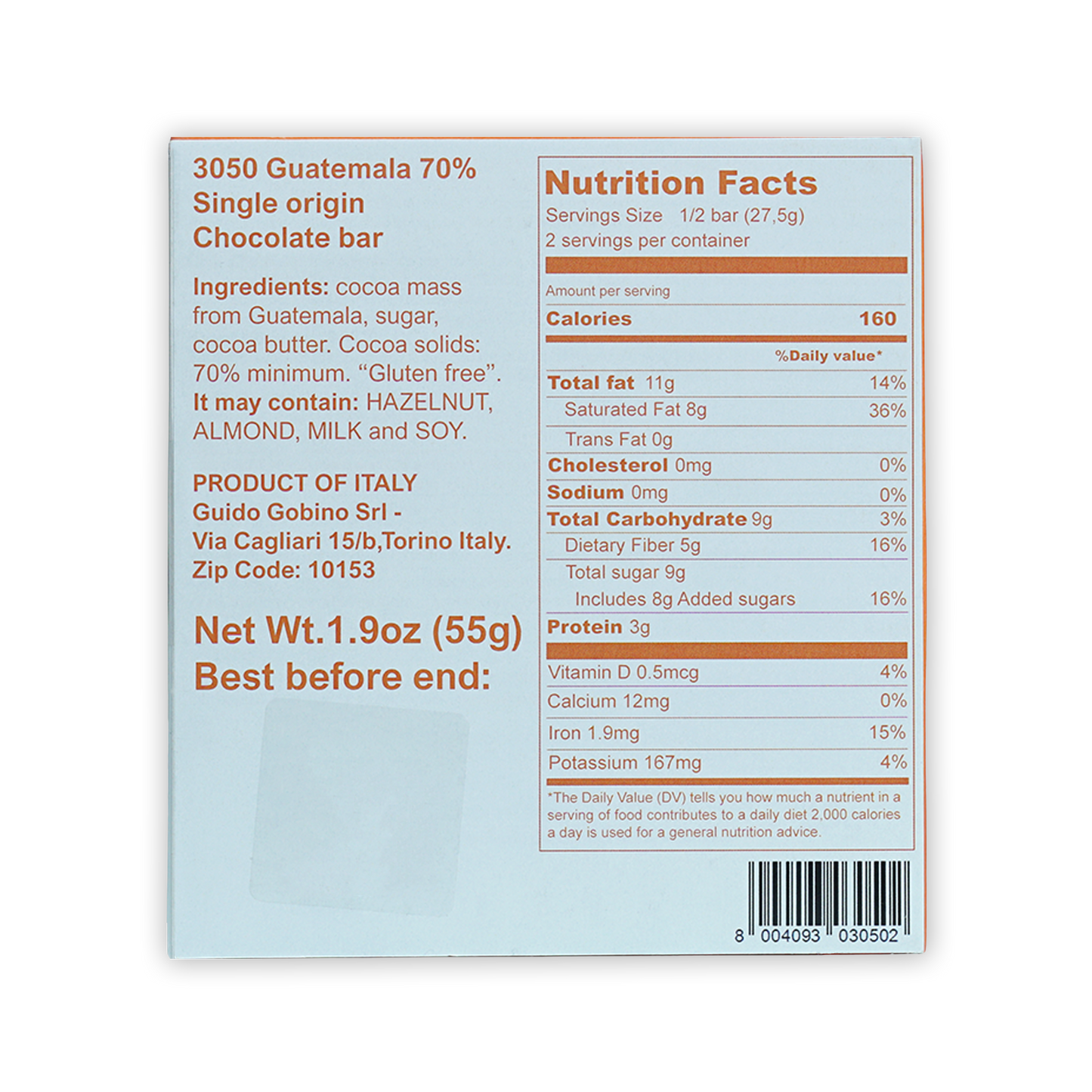 Guido Gobino Guatemala 70% dark chocolate bar wrapper