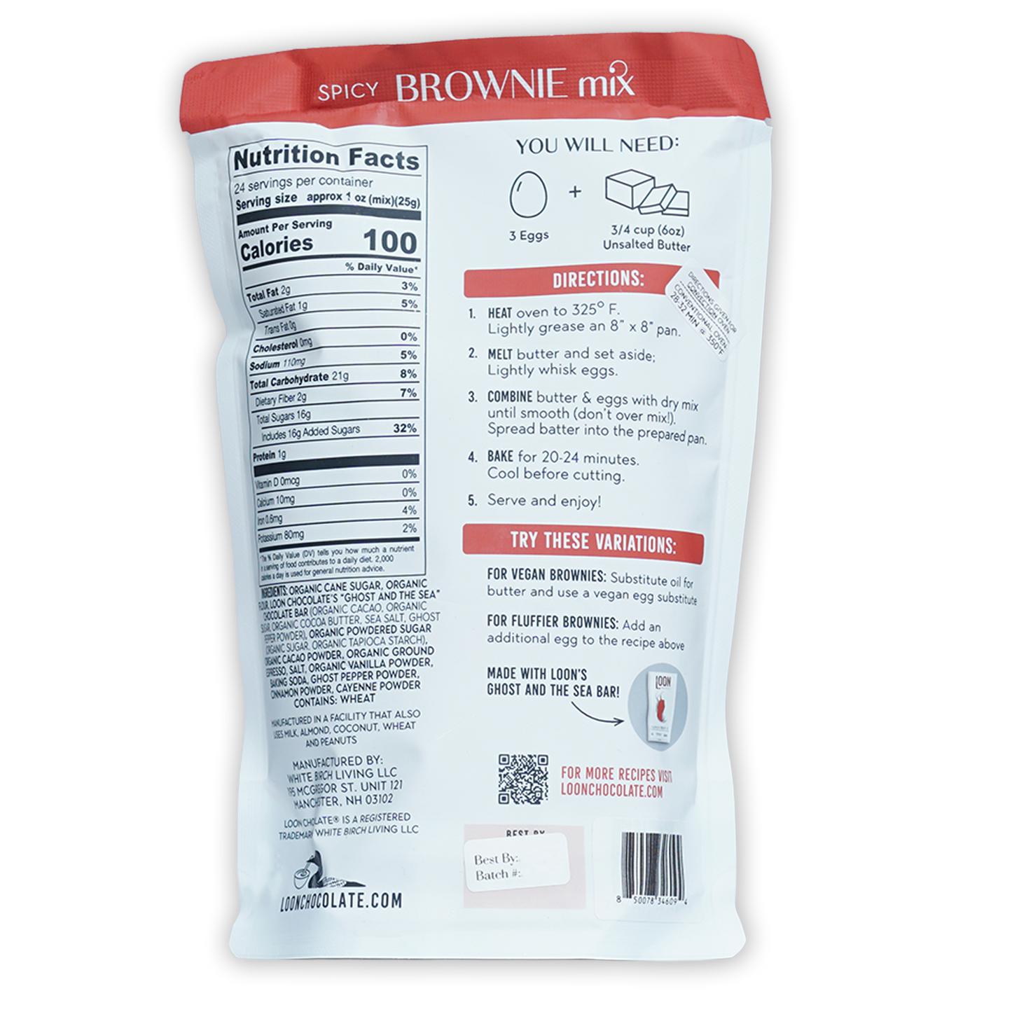 White and red Loon Chocolate Spicy Brownie Mix package