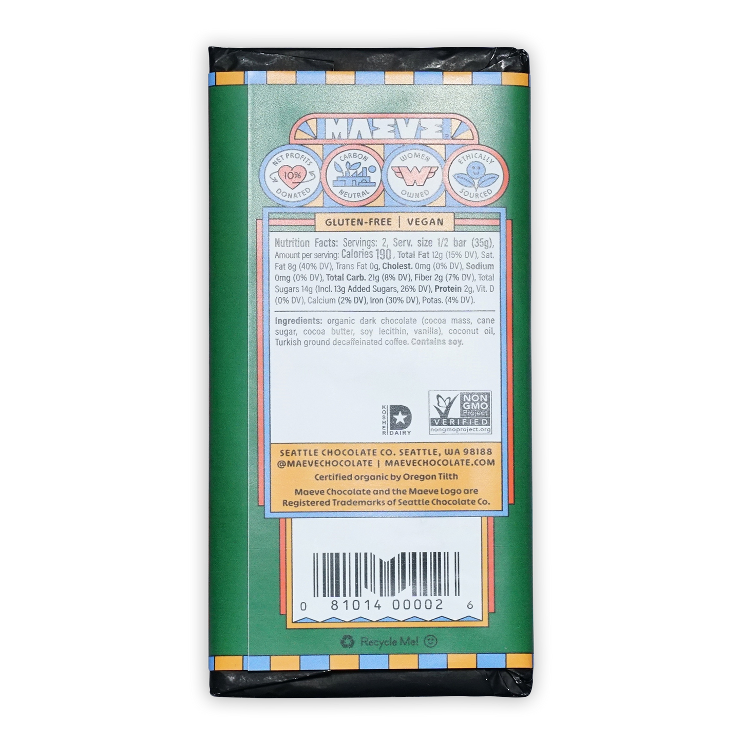 Maeve Pike Place Espresso Truffle Bar with green orange wrapper