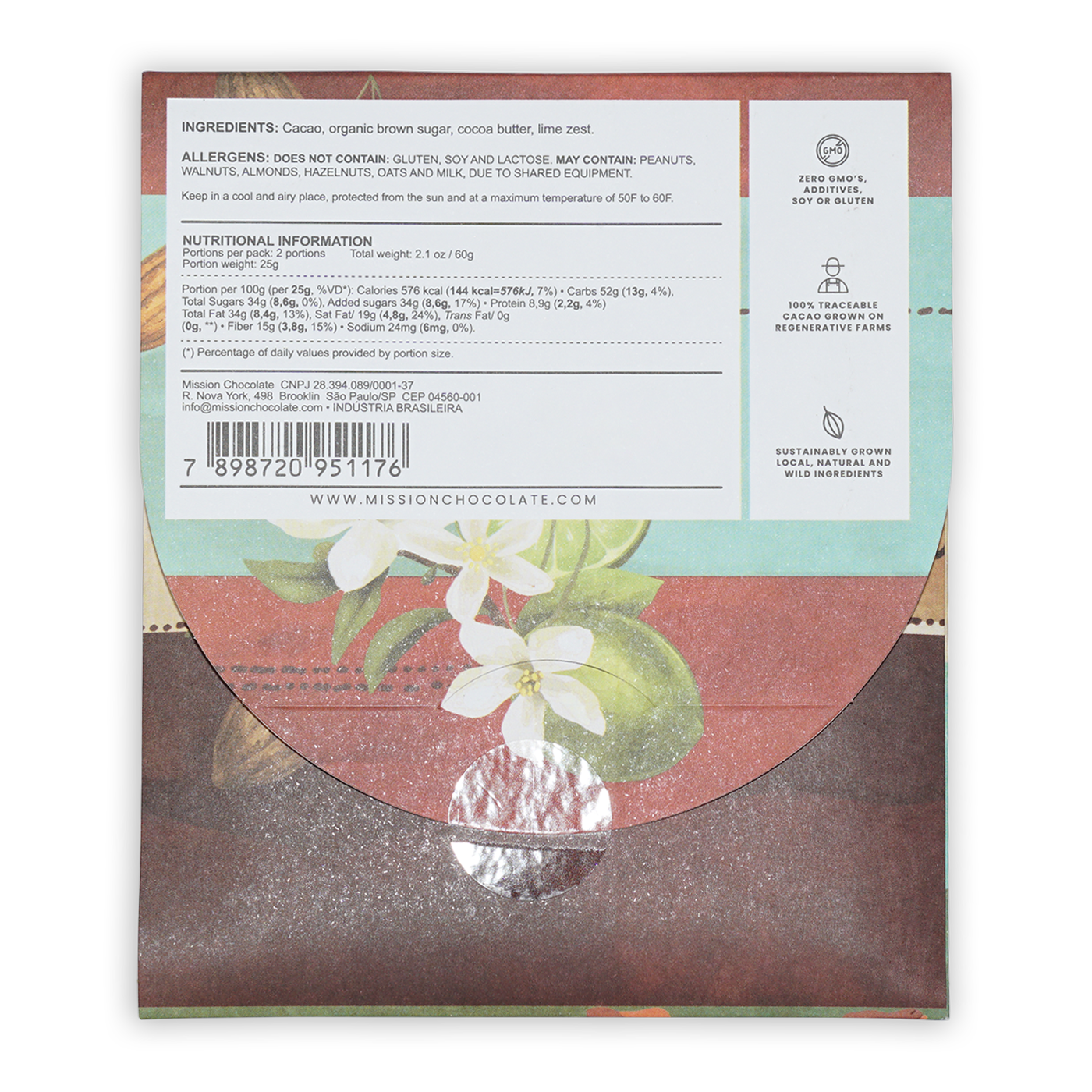 Mission Chocolate Brown Sugar & Lime 60% dark chocolate bar, 2.1 oz