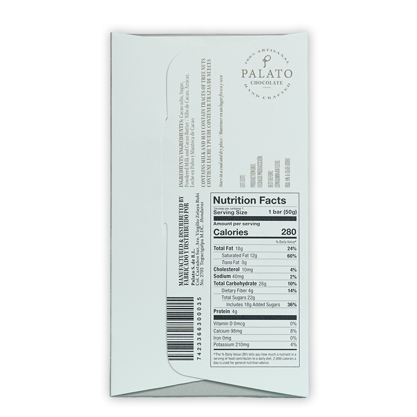 Palato Milk Chocolate 45% sleek white minimalist wrapper