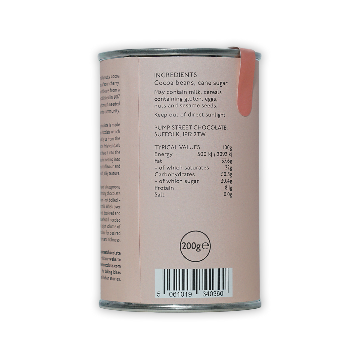 Matte pink Pump Street West Papua 70% Drinking Chocolate can