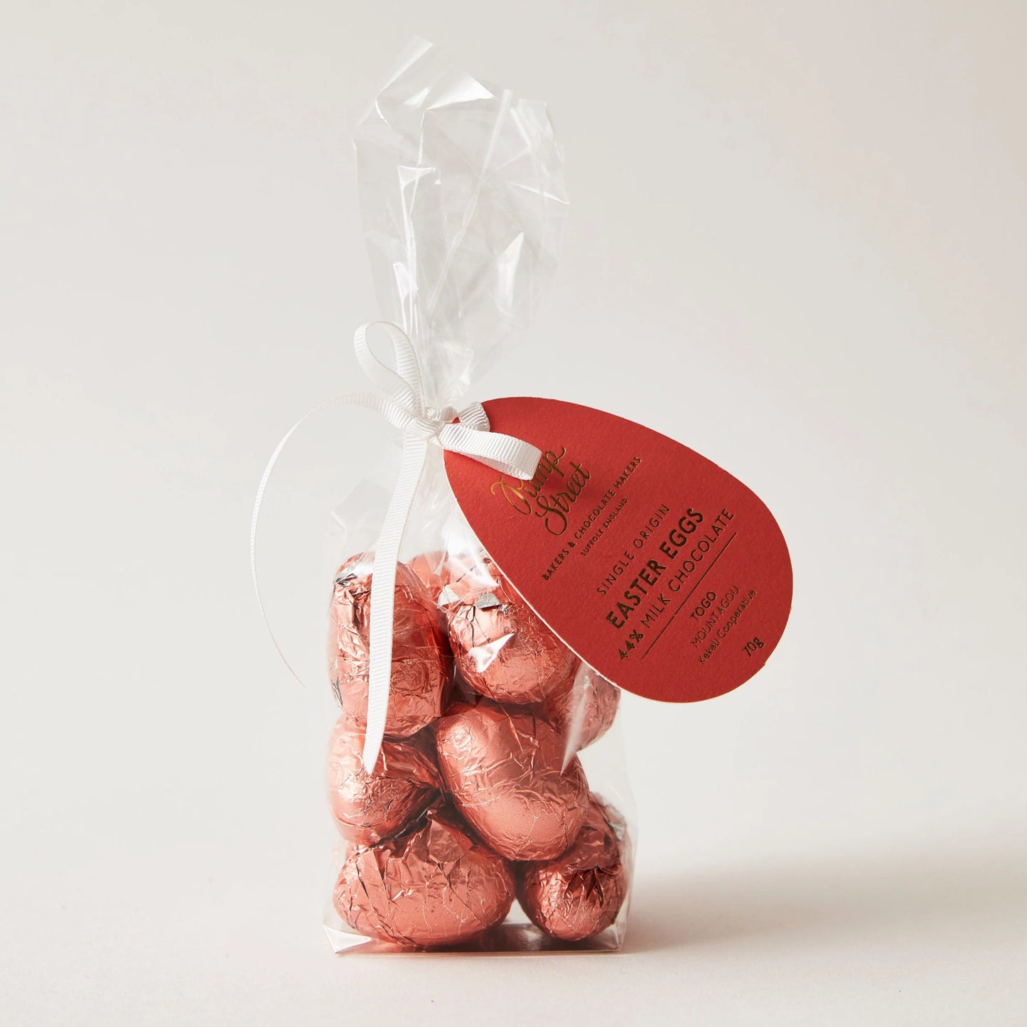 Pump Street Togo 44% milk chocolate Easter eggs in rose gold foil bag