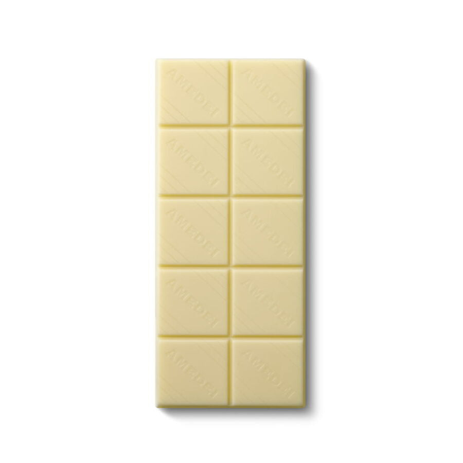 Amedei Toscano White 29% chocolate bar with pale yellow grid of 10 squares