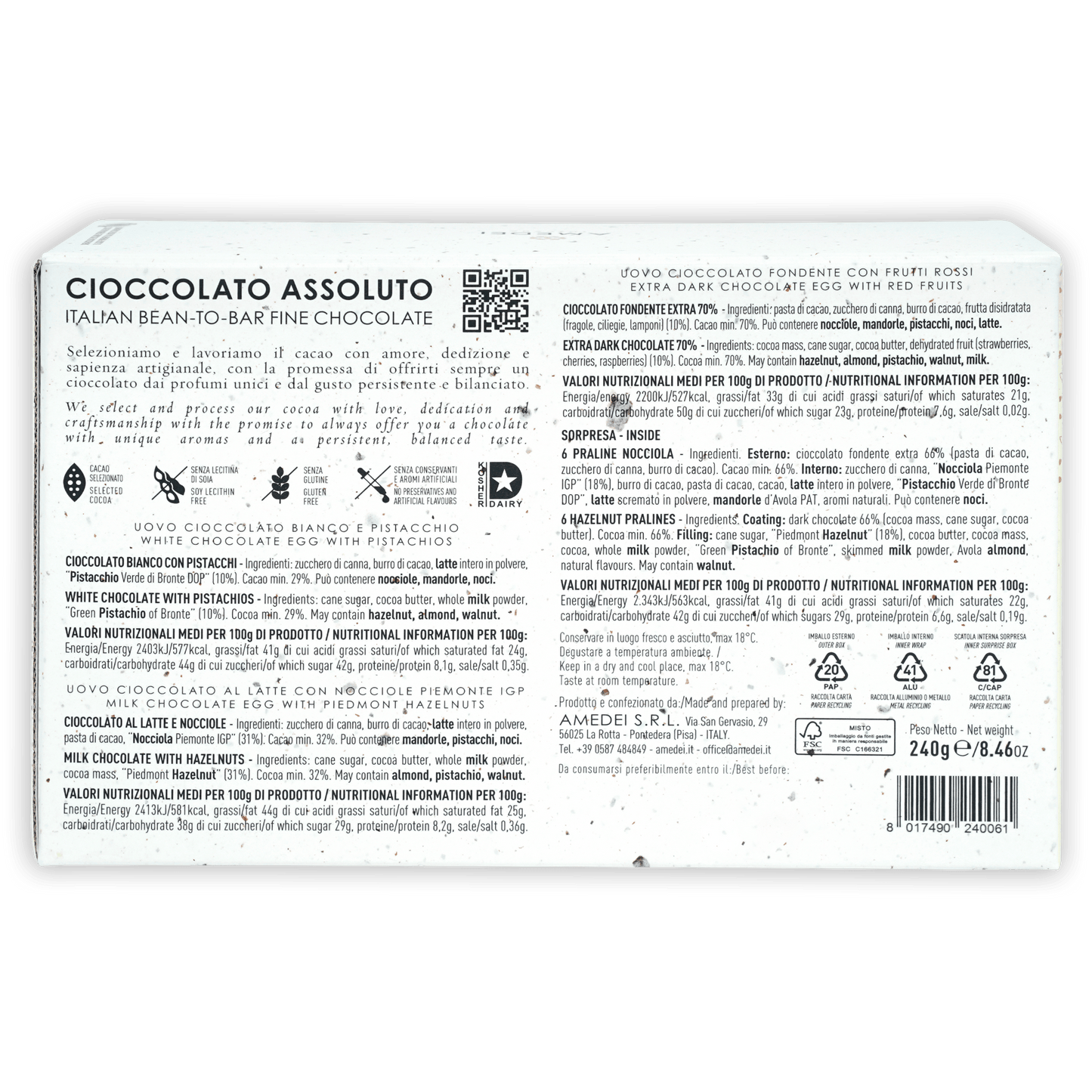 Amedei Easter Eggs Trio: white chocolate egg with pistachios