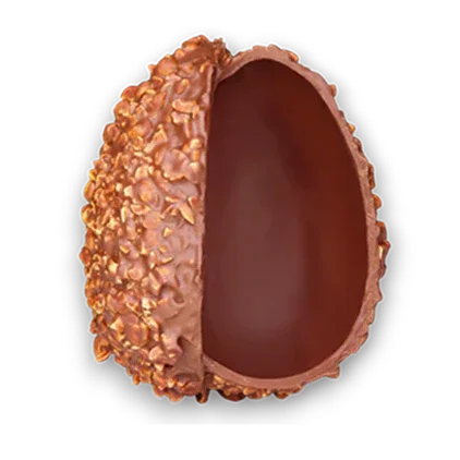 Amedei Grand Easter Egg milk chocolate with textured golden shell and smooth brown hazelnut interior