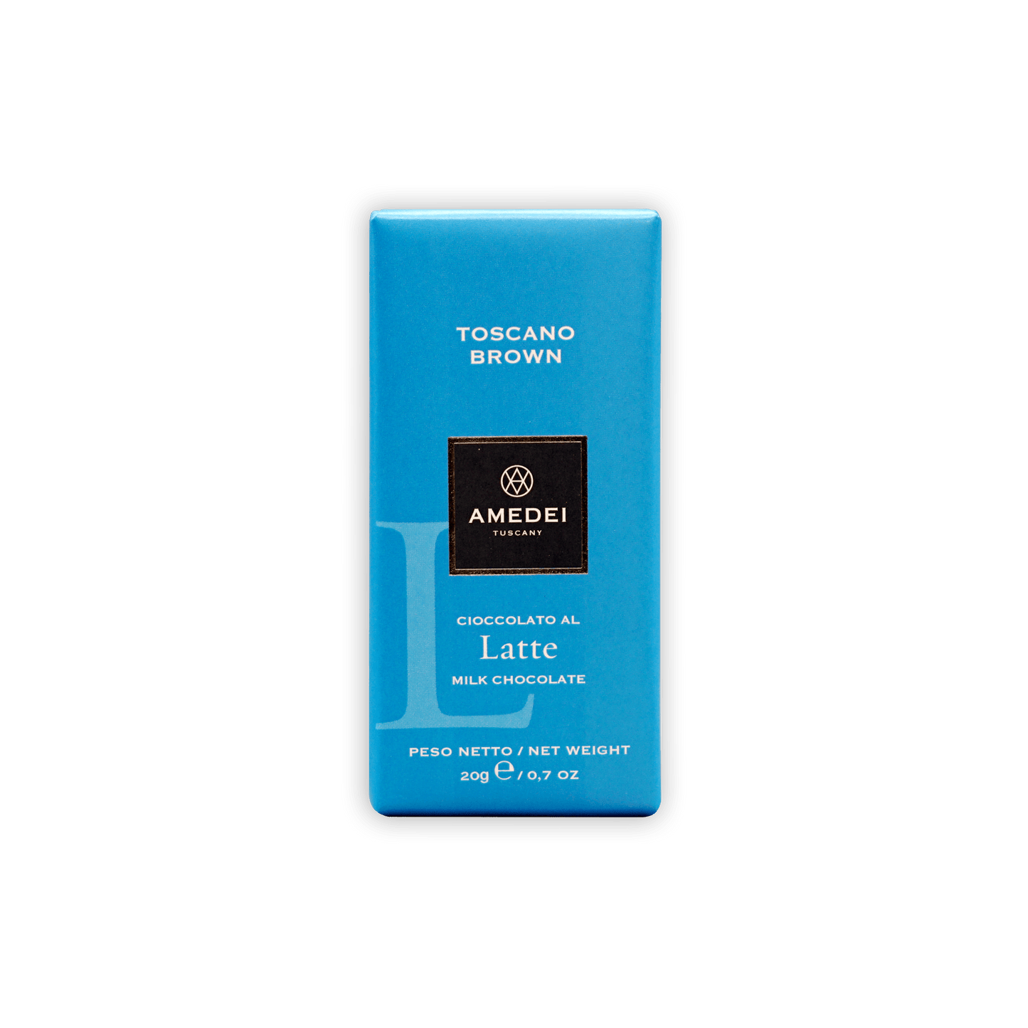 Amedei Toscana brown milk chocolate mini bar, Cioccolato al Latte 32% box