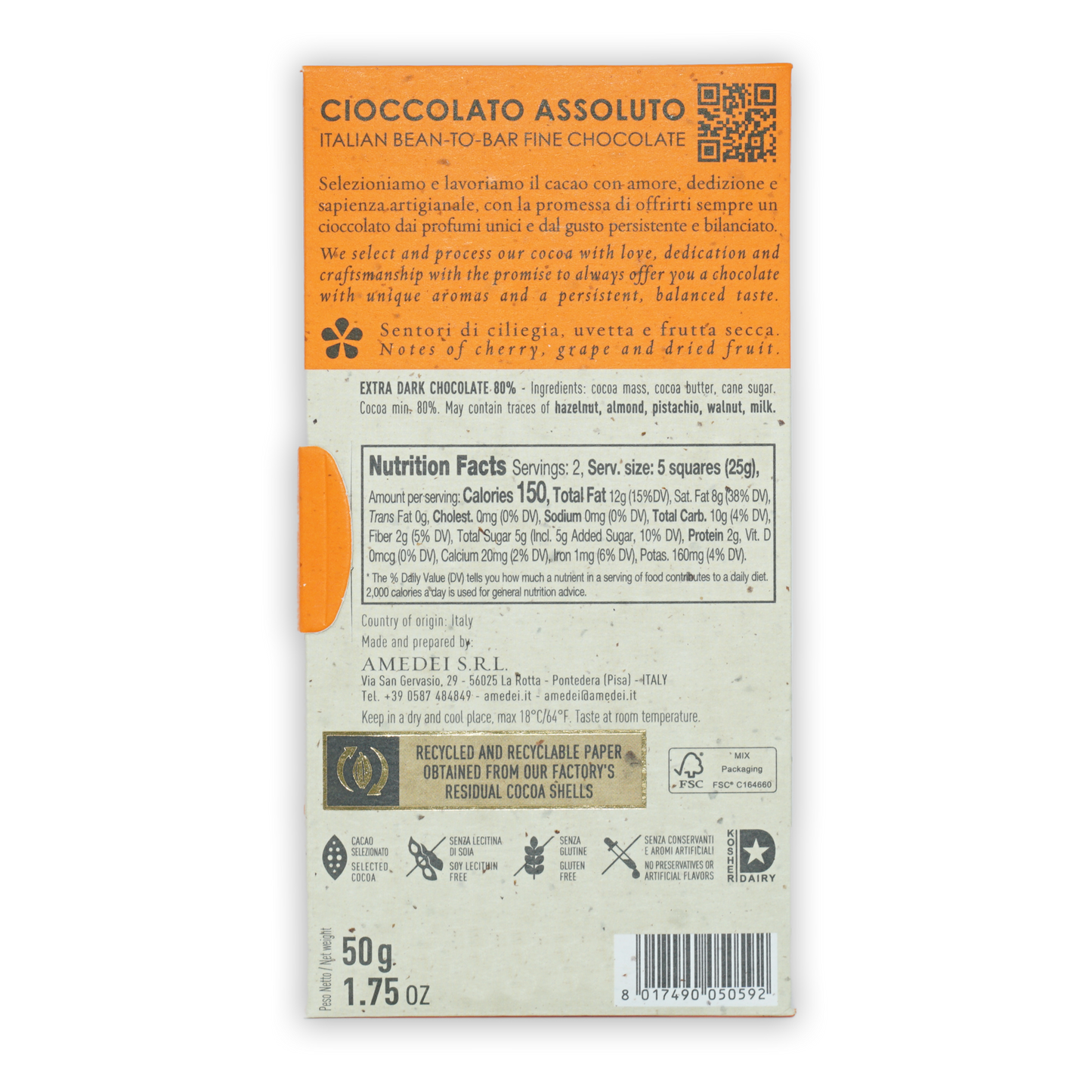 Amedei Toscano Black 80% orange white bean-to-bar chocolate packaging