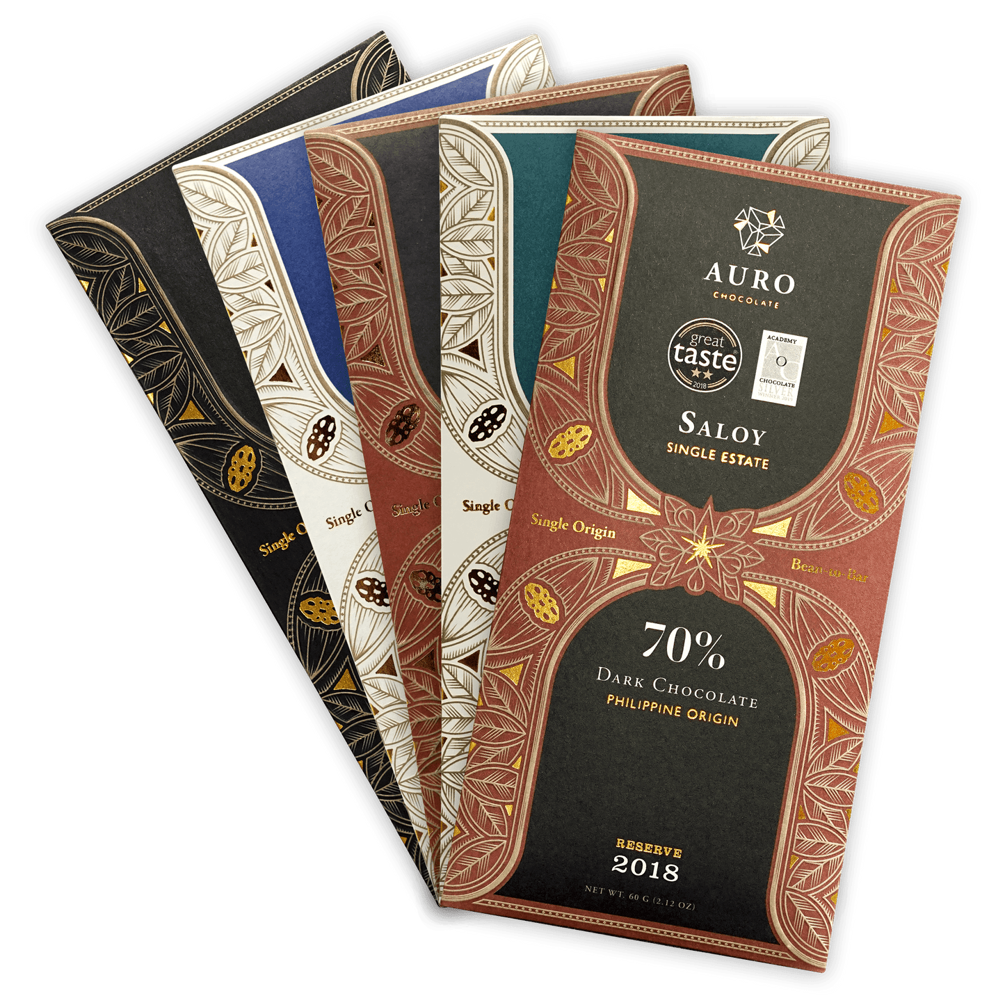 Auro Chocolate Bundles: 70% single estate dark chocolate bar with gold leaf packaging