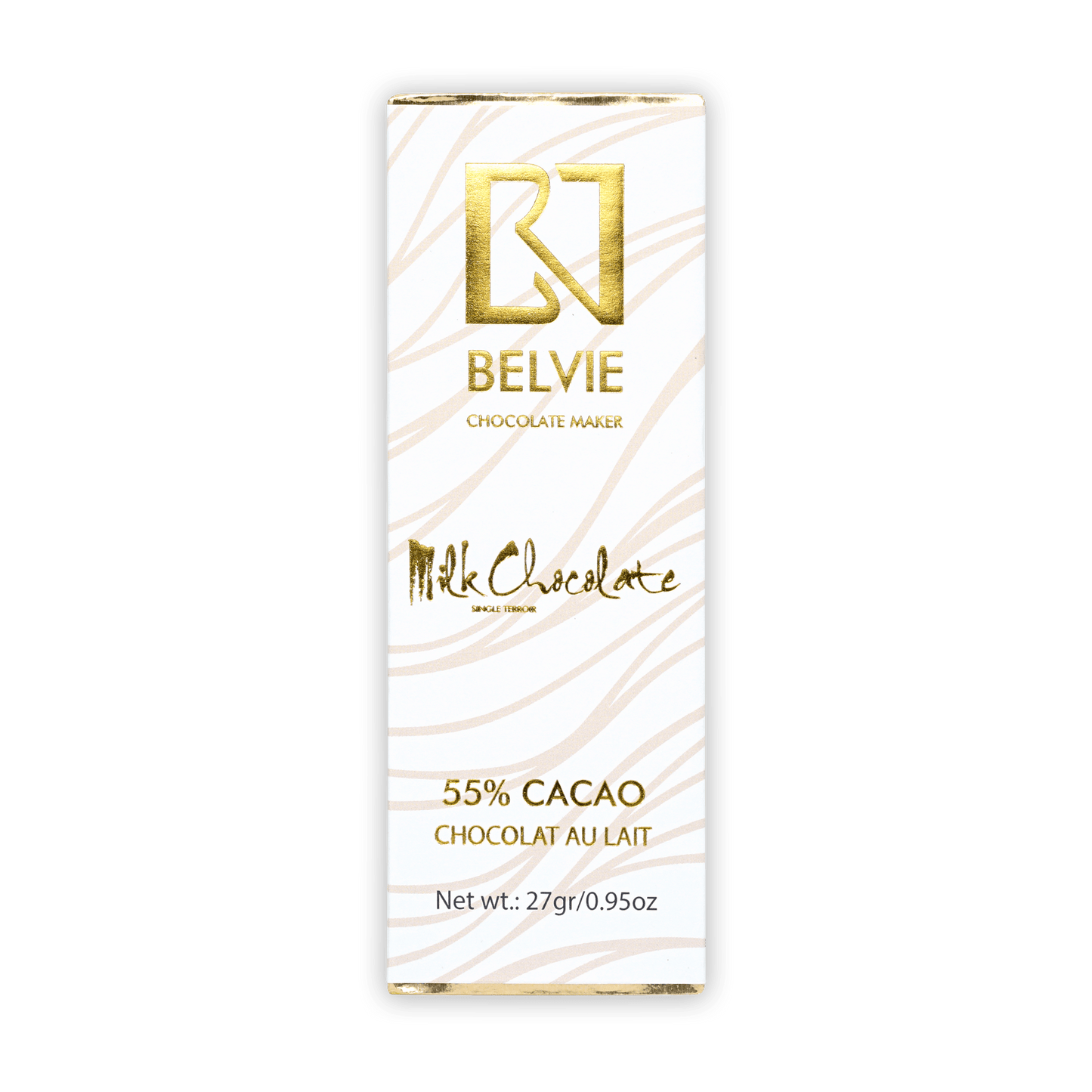 Belvie Mini Milk Chocolate Bar 55% with white gold zebra stripes