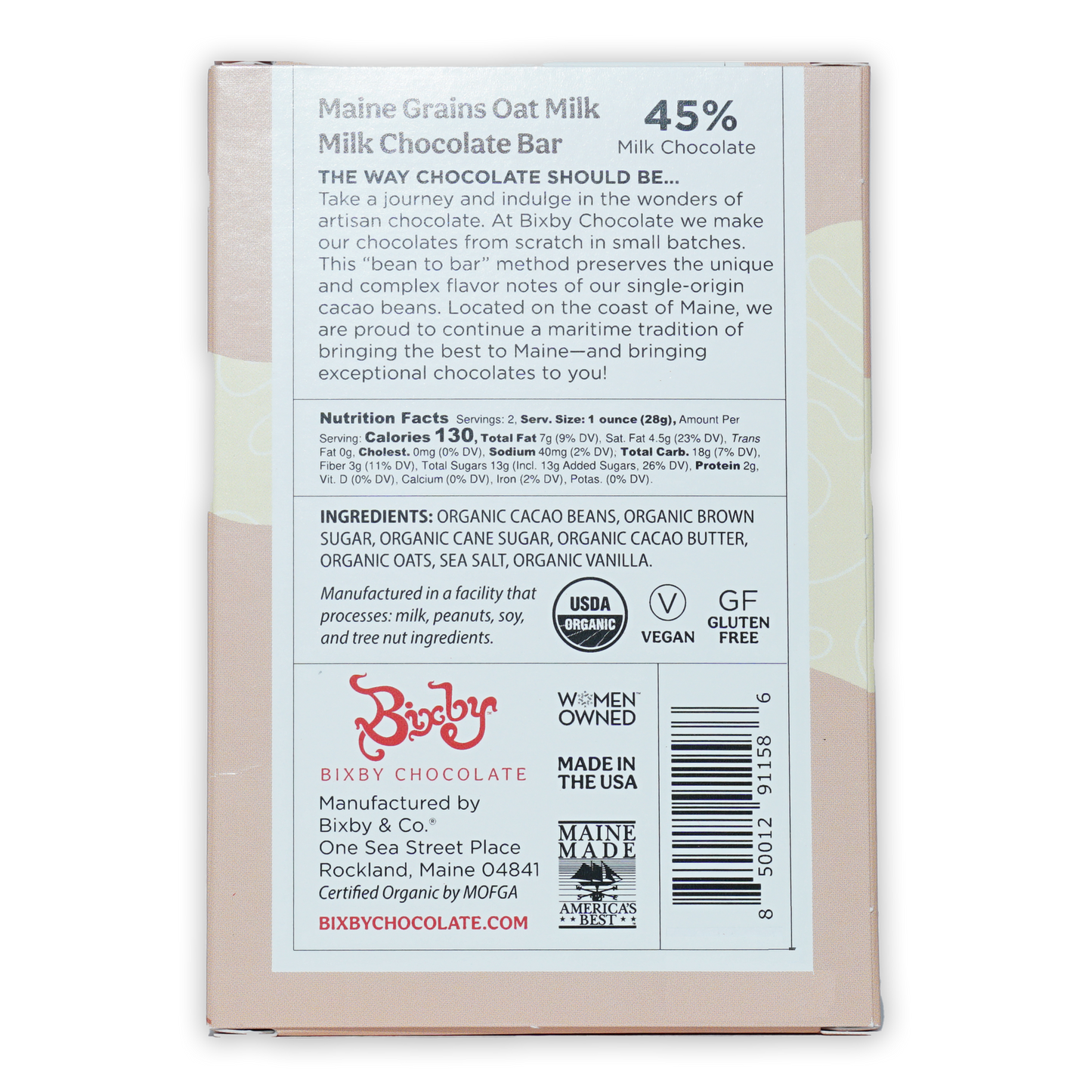 Bixby Main Grains Oat Milk Chocolate 45% light beige wrapper