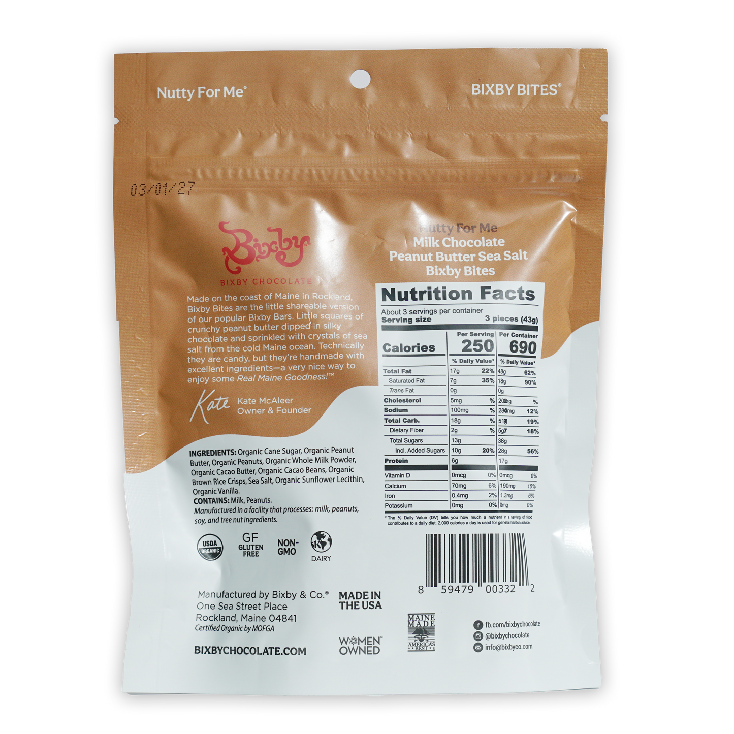 Bixby Nutty for Me milk chocolate peanut butter sea salt bites pouch