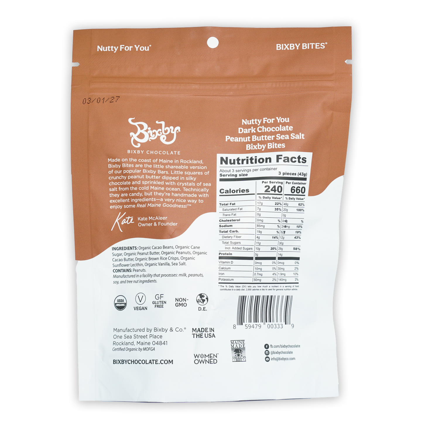 Bixby Nutty for You dark chocolate peanut butter sea salt bites pouch