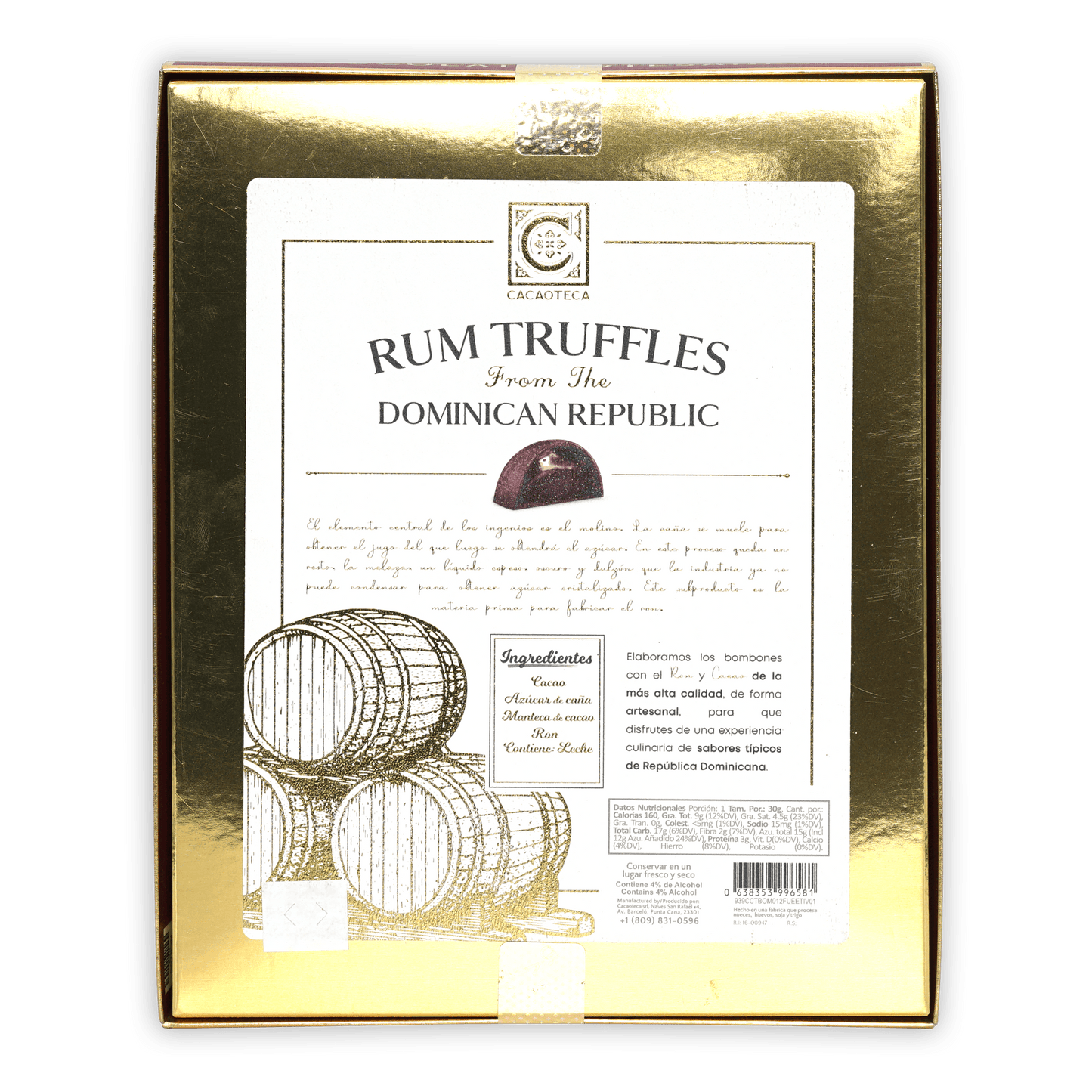 Cacaoteca dark chocolate rum truffles from Dominican Republic in gold box