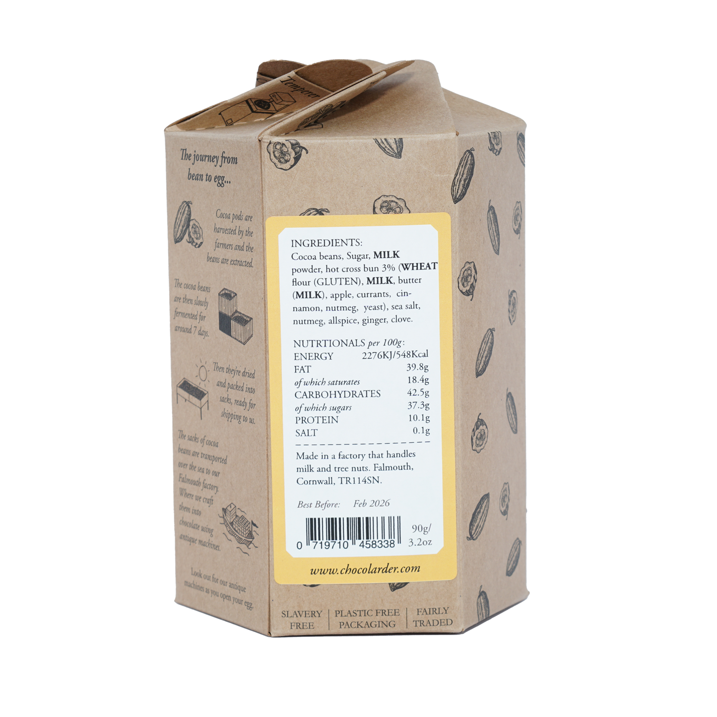 Chocolarder Easter Egg Milk Hot Cross Bun 50% chocolate box with cocoa beans