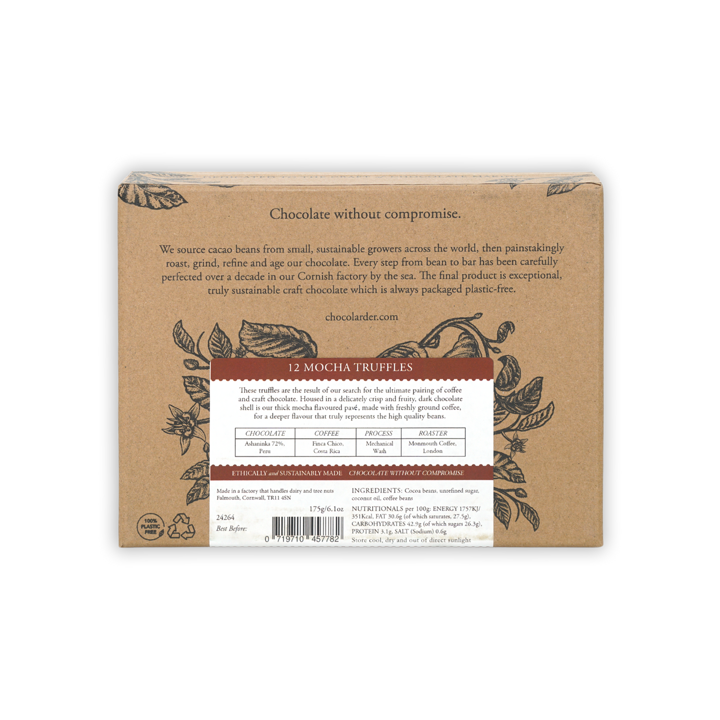Chocolarder Dark Mocha Truffles Box 70% 12 pcs kraft cardboard