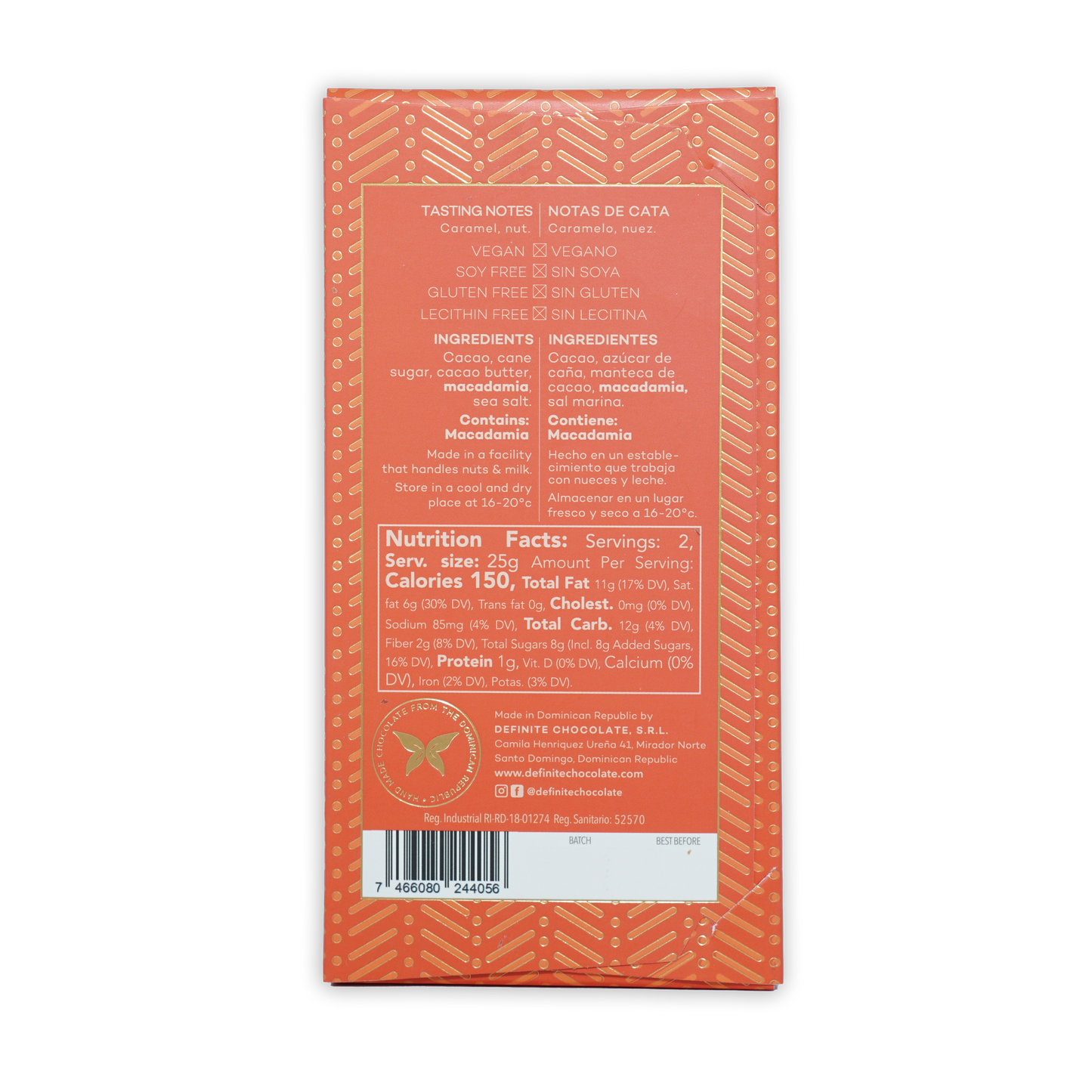 Definite Cashew Milk Chocolate w/ Macadamia 57% coral wrapper