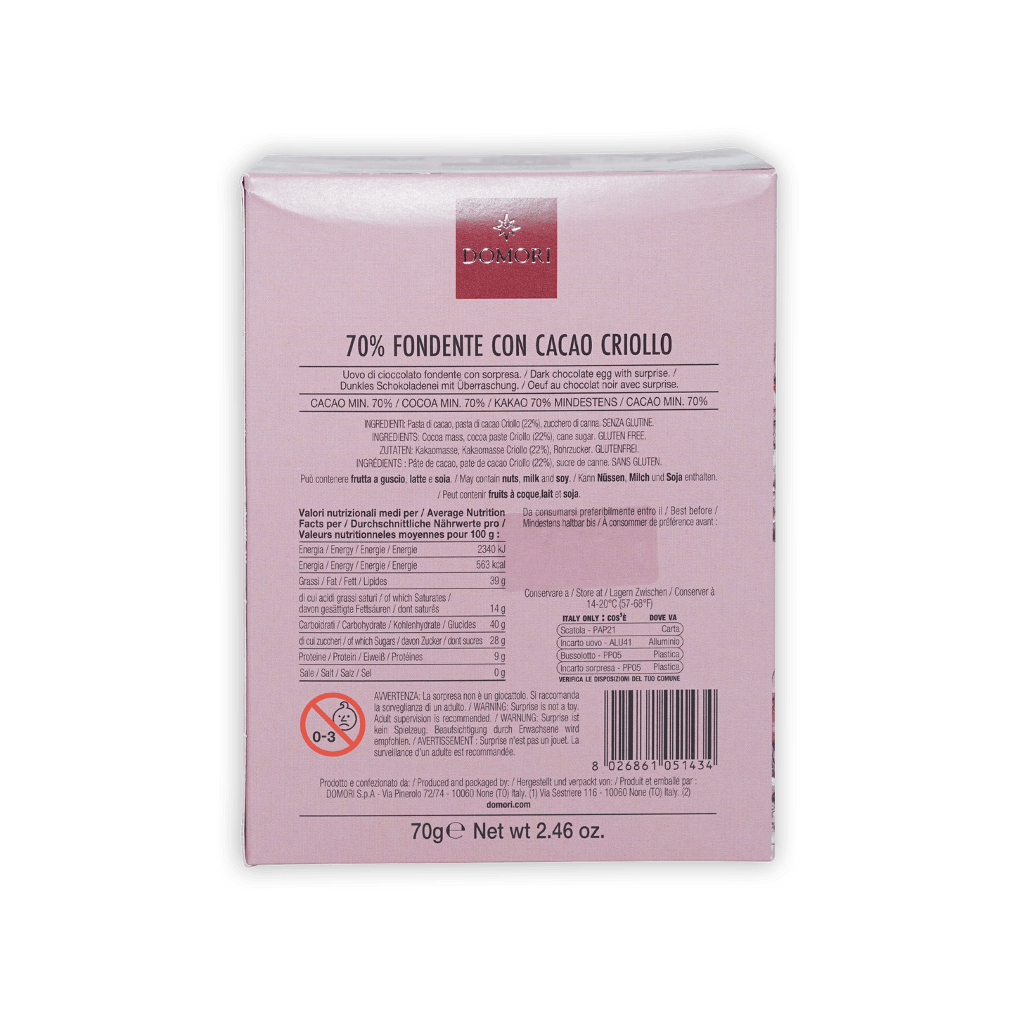 Domori Mini Easter Egg 70% Dark Criollo Chocolate pink box