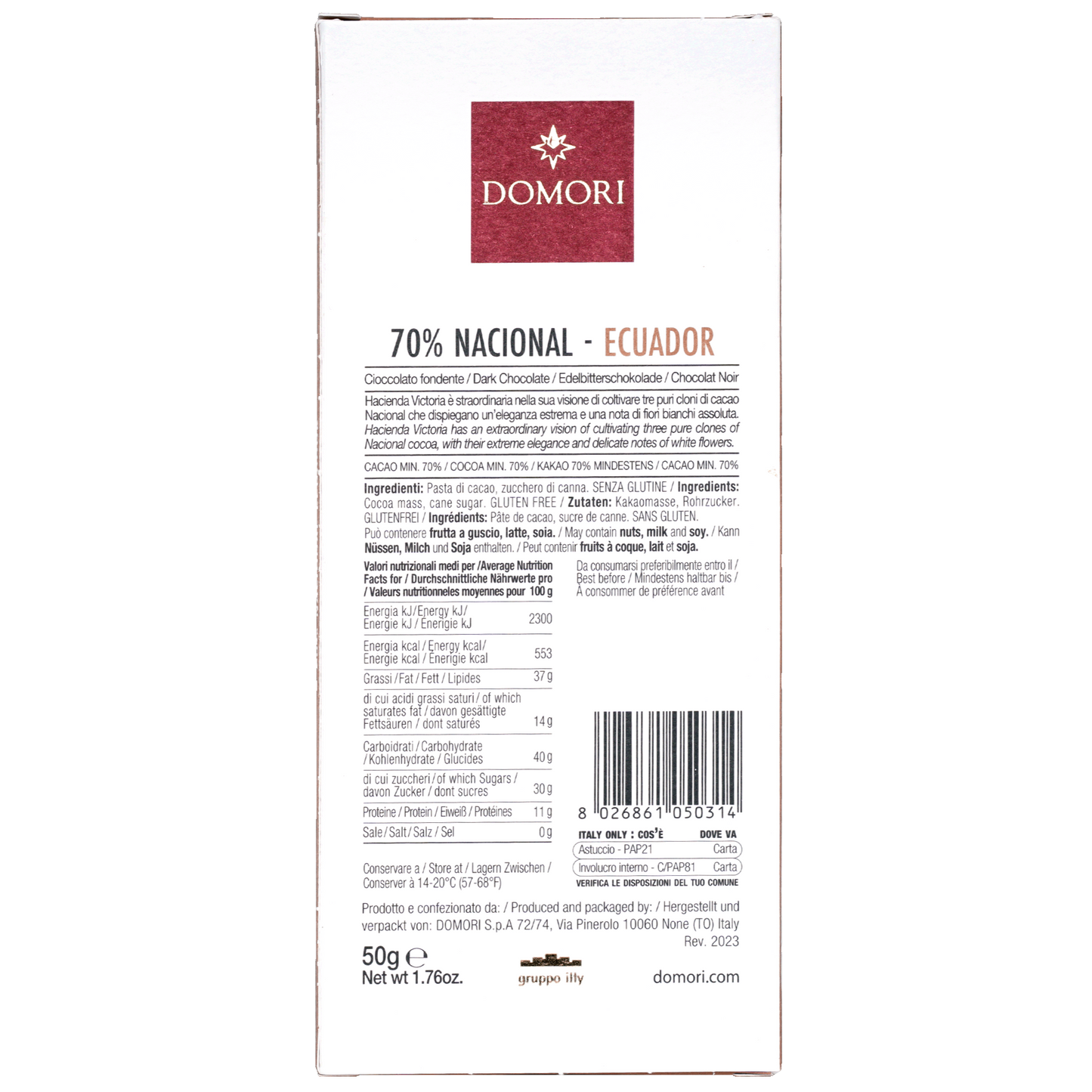 Domori Nacional Ecuador 70% dark chocolate package