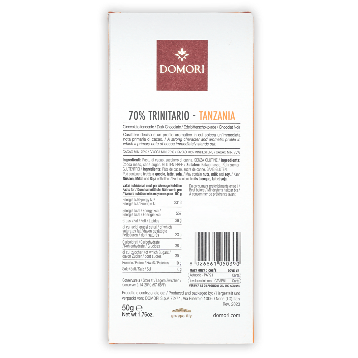 Domori Trinitario Tanzania 70% dark chocolate box from Tanzania