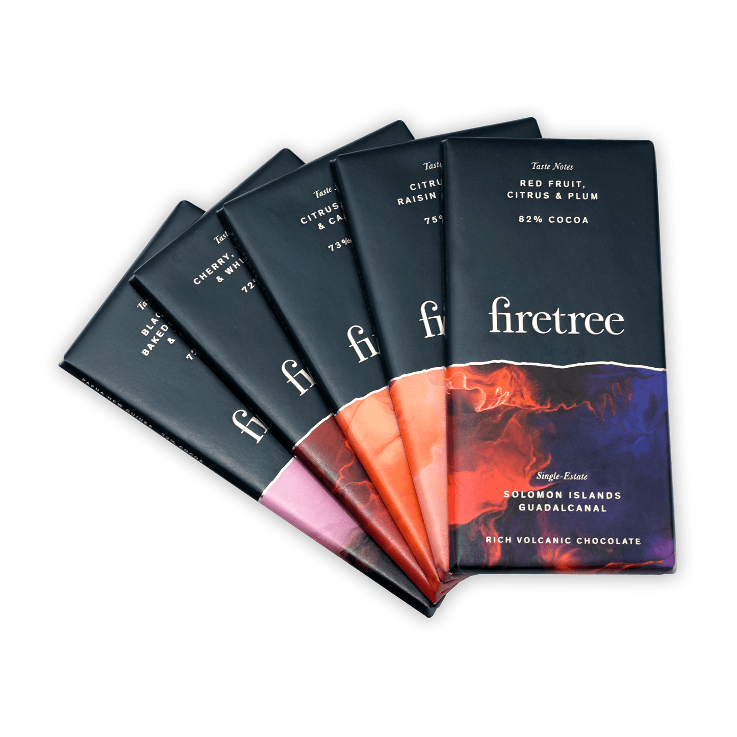 Firetree Chocolate Bars Bundle: 5 bars in sleek black fiery wrappers