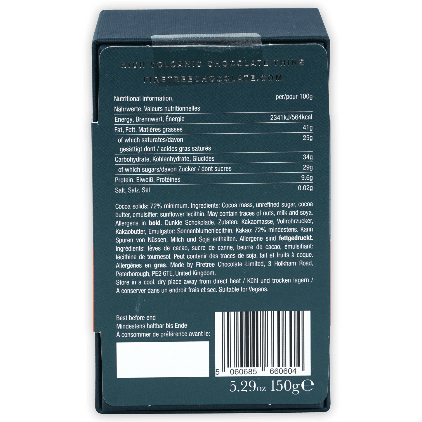 Firetree Thins Dark Vanuatu 72% 25 pcs dark green box of volcanic truffles