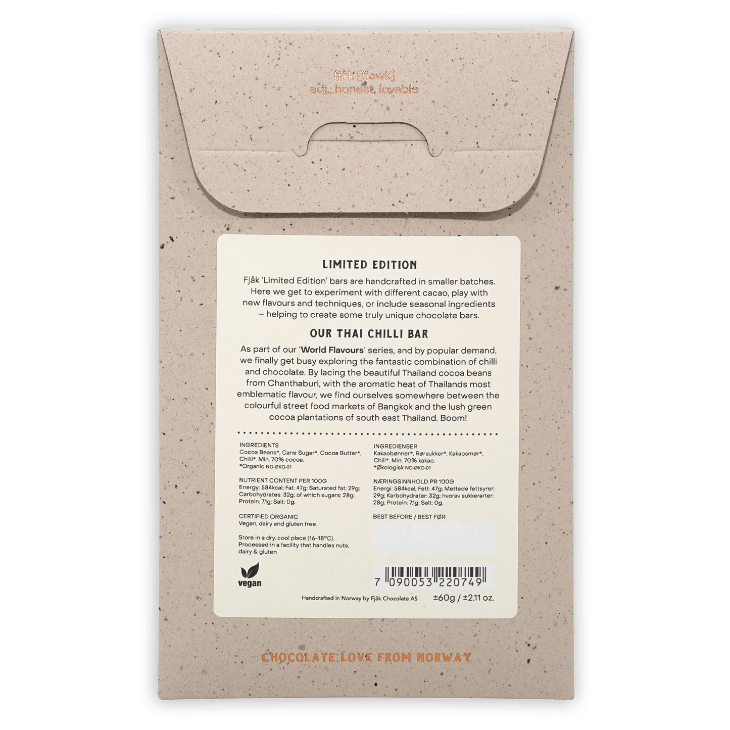 Fjåk Thai Chili Dark Chocolate 70% limited edition wrapper