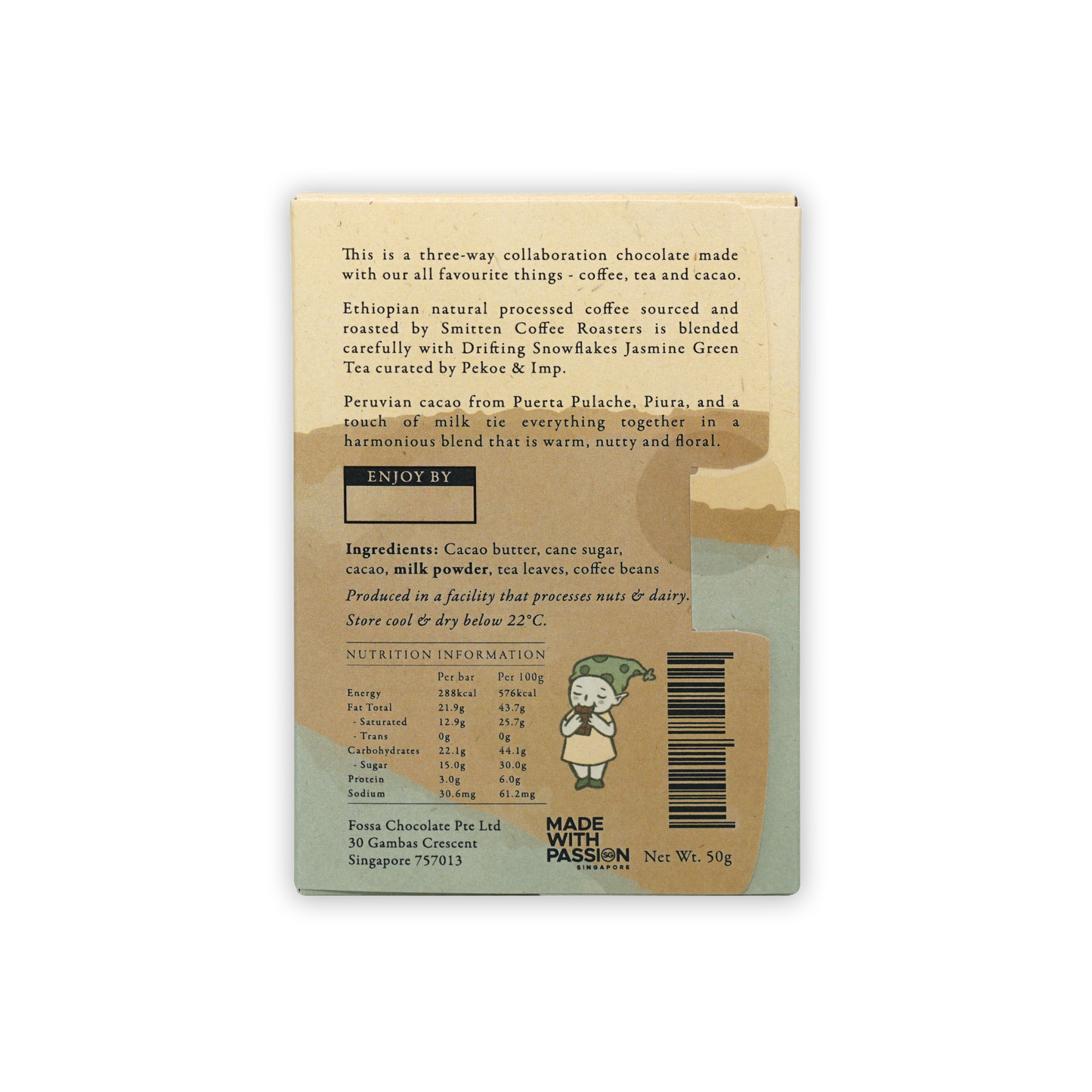 Back of Fossa Dark Milk Chocolate Coffee Jasmine Creme wrapper
