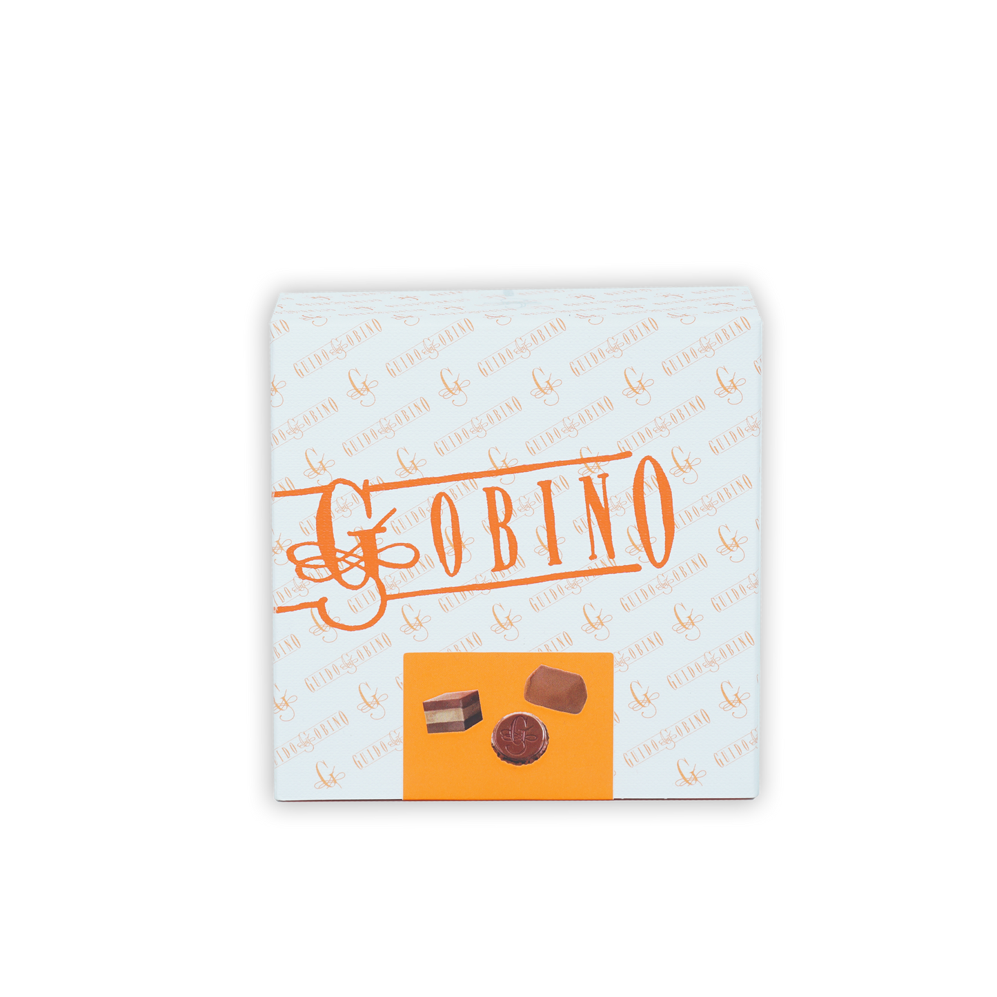 Guido Gobino assorted chocolate cube gift small box, 25 pcs, white with orange branding