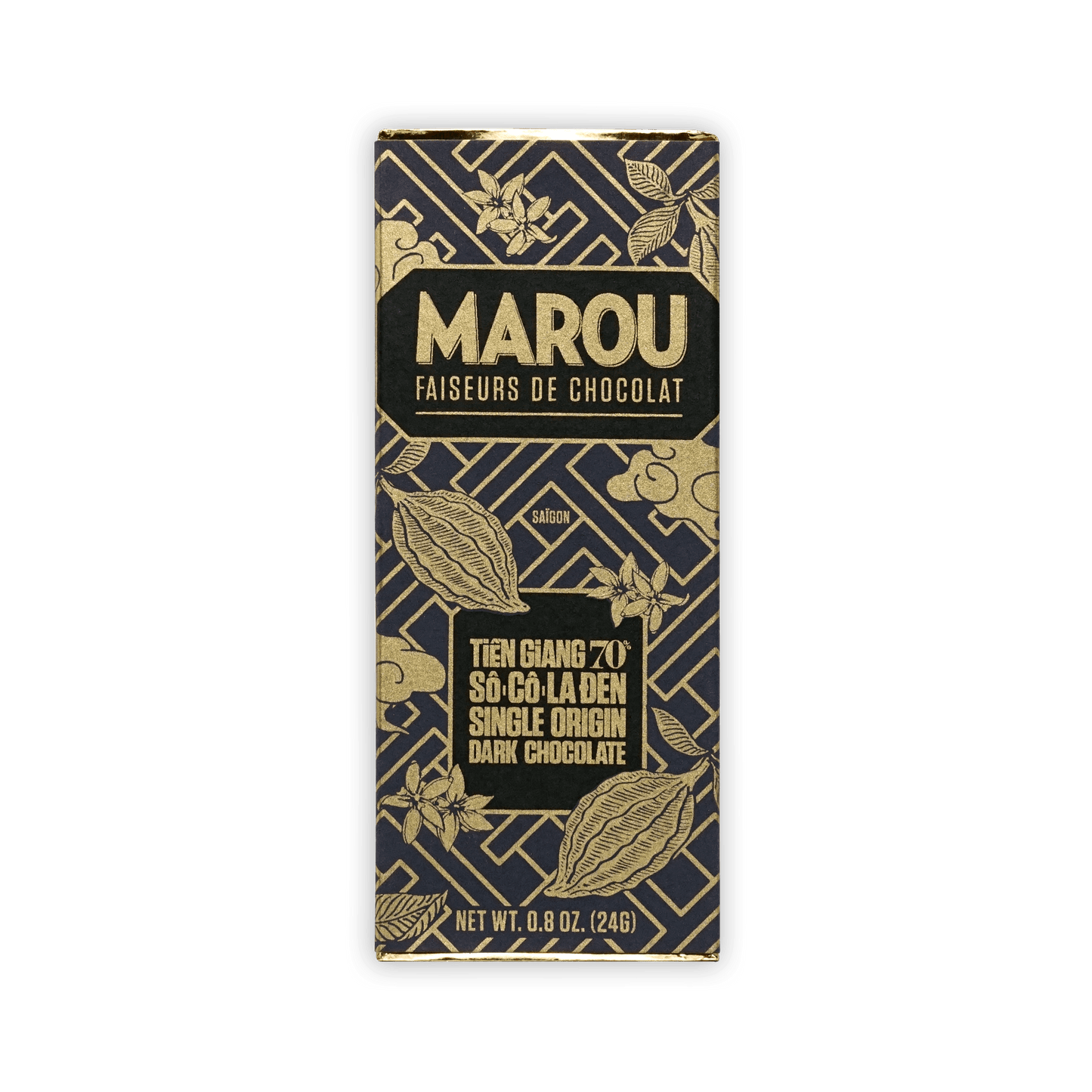 Marou Mini Bars Tien Gang 70% dark chocolate in navy gold foil wrap