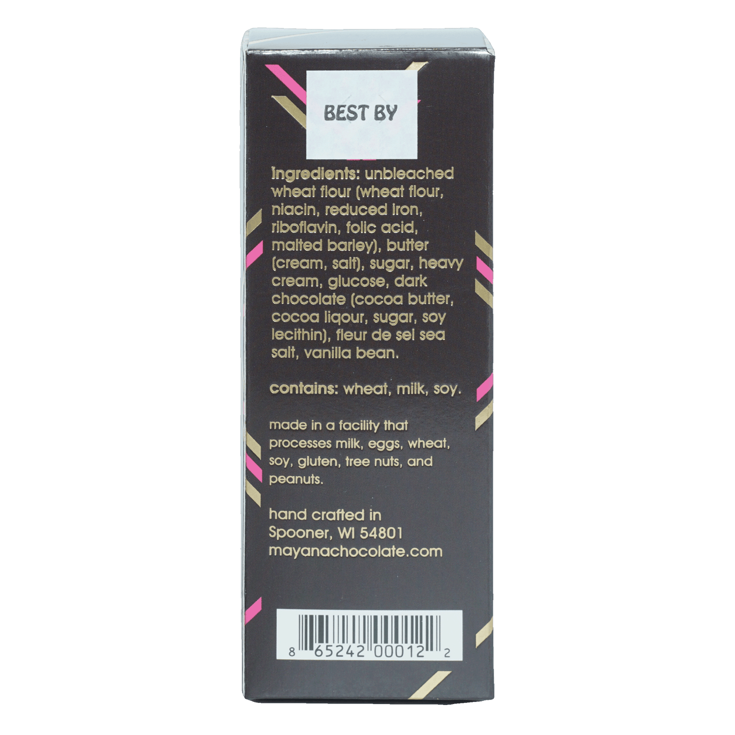 Mayana Chocolate Fix Bar black box with gold pink accents white best by label
