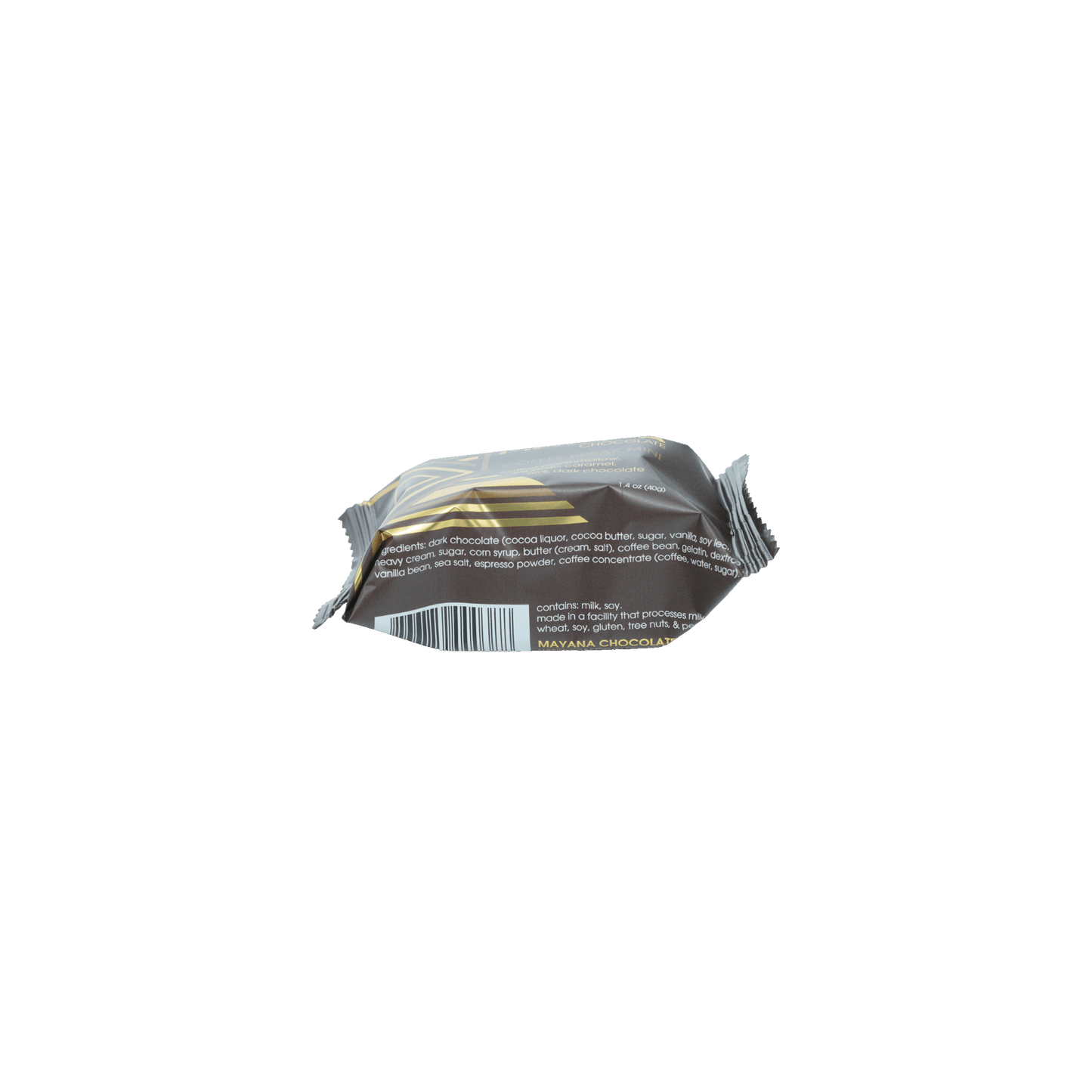 Mayana Chocolate Mini Coffee Break Bar in sleek silver black gold wrapper