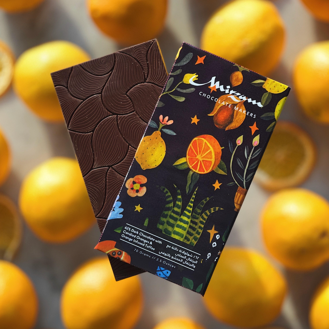 Mirzam Dark Chocolate w/ Candied Oranges & Toffee 62%
