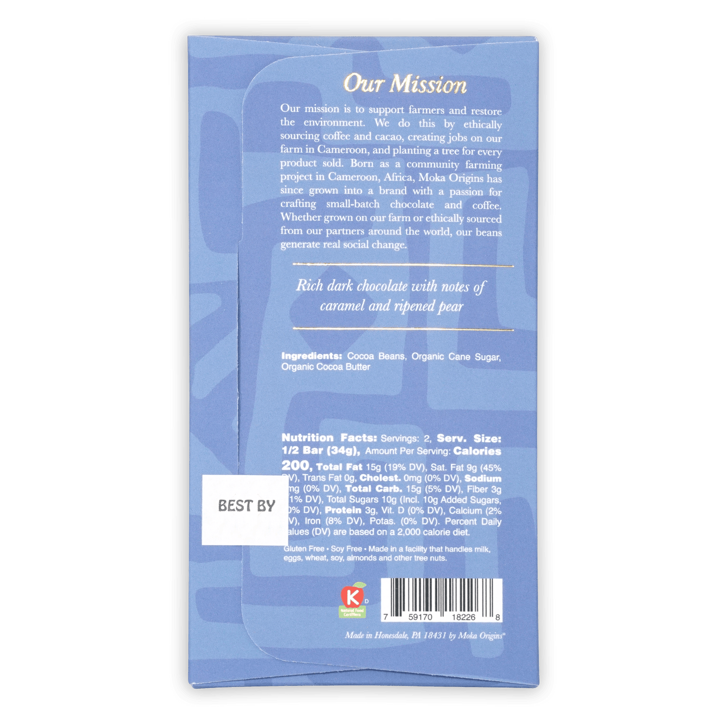 Moka Origins Moka Dark Costa Rica 72% rich dark chocolate bar with caramel pear notes