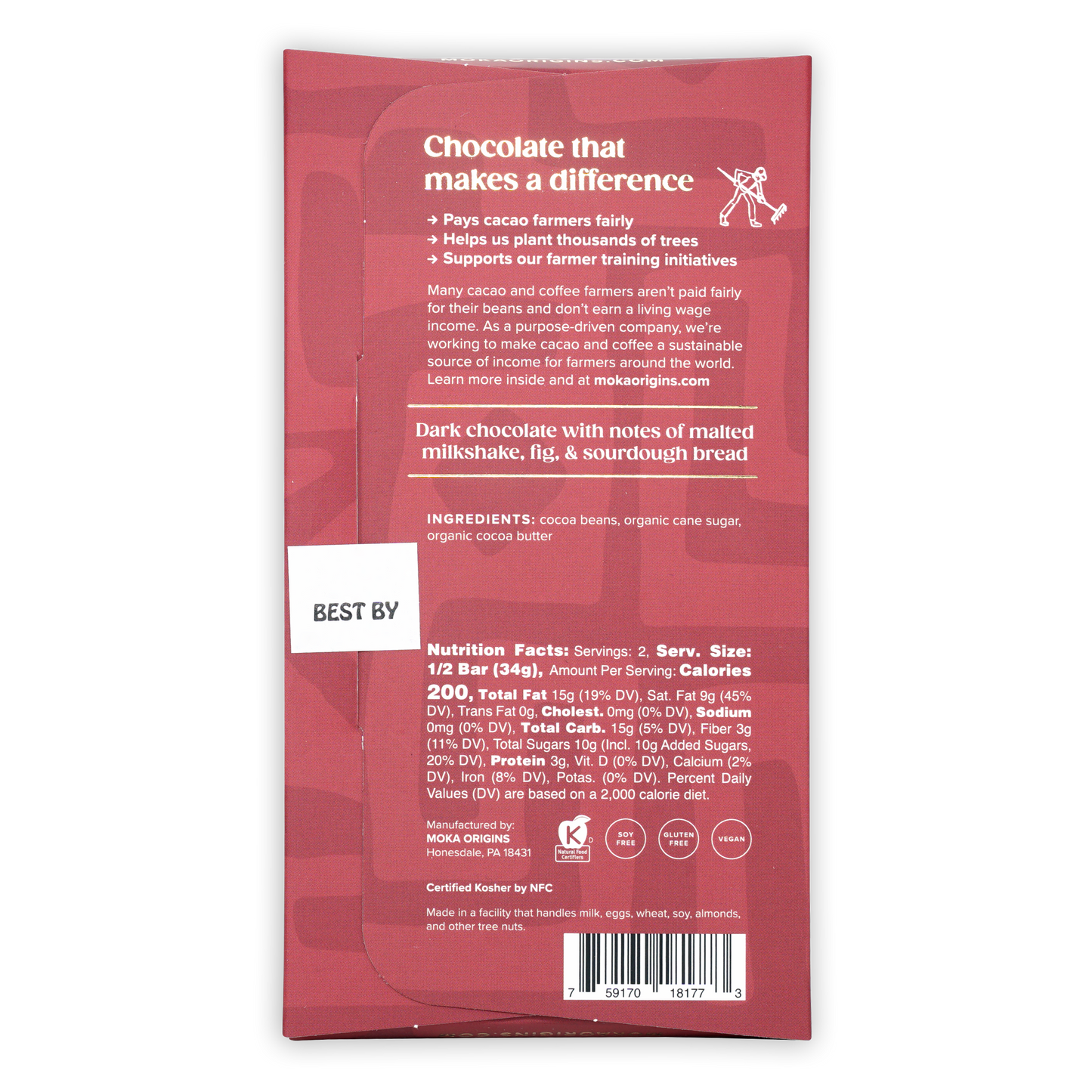 Moka Dark Cameroon 72% red wrapper with malted milkshake fig sourdough flavor
