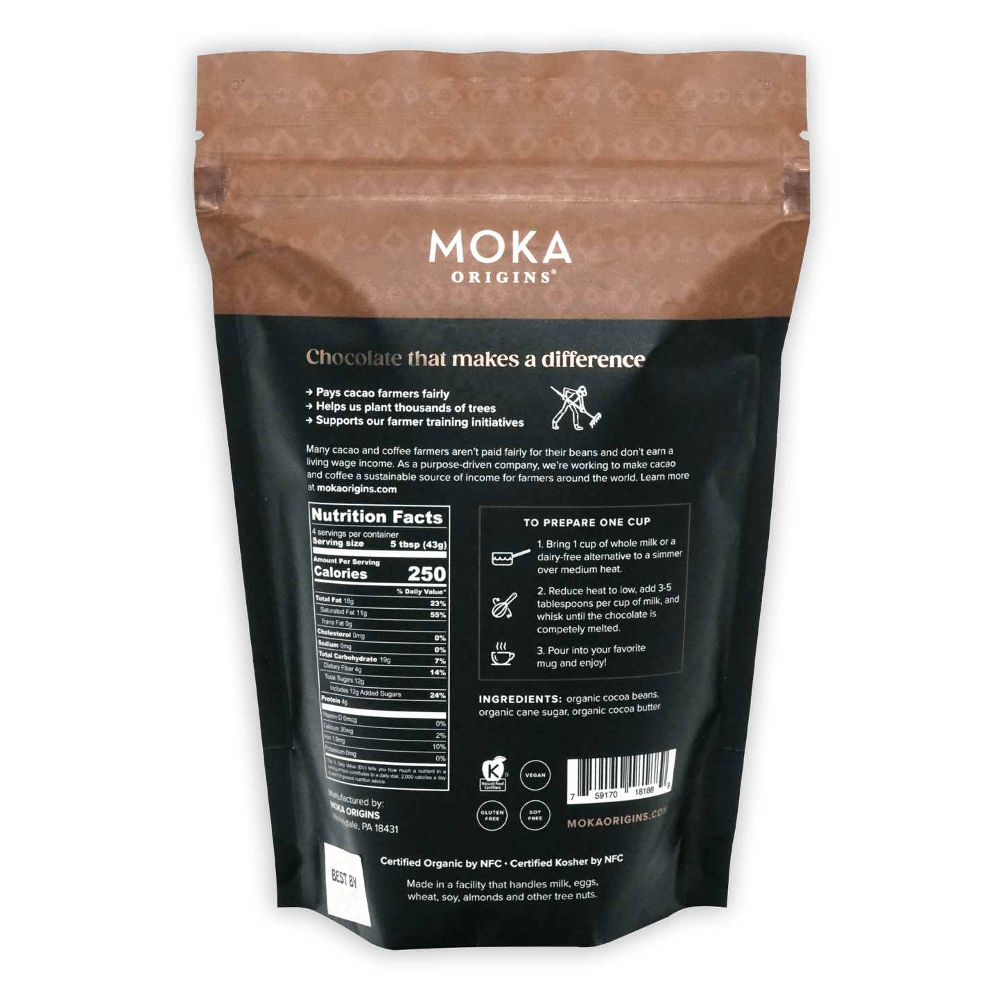 Moka Drinking Chocolate Dark 72% organic cacao powder resealable pouch