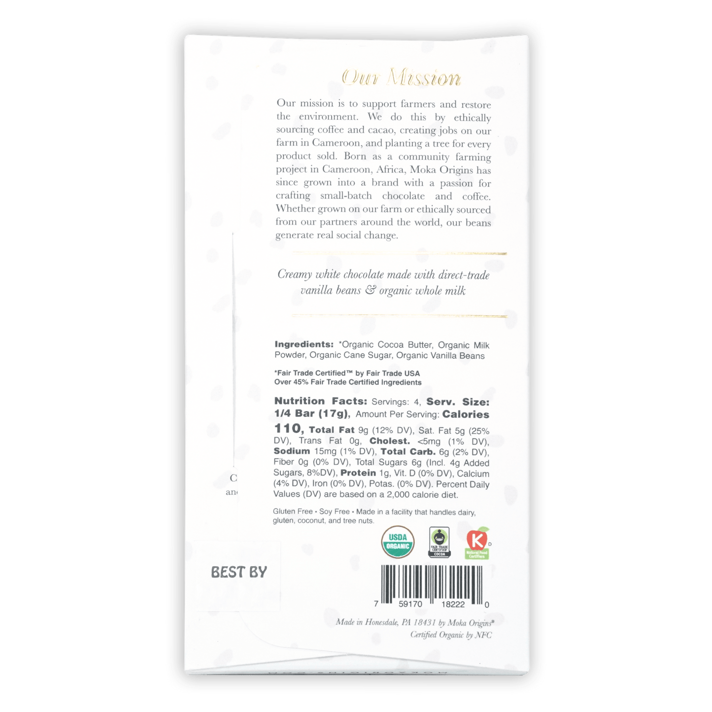 Moka Vanilla White Chocolate organic fair trade package