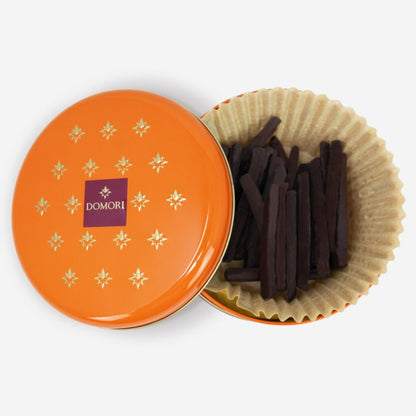 Domori Chocolate Coated Orange Strips Tin Gift Box